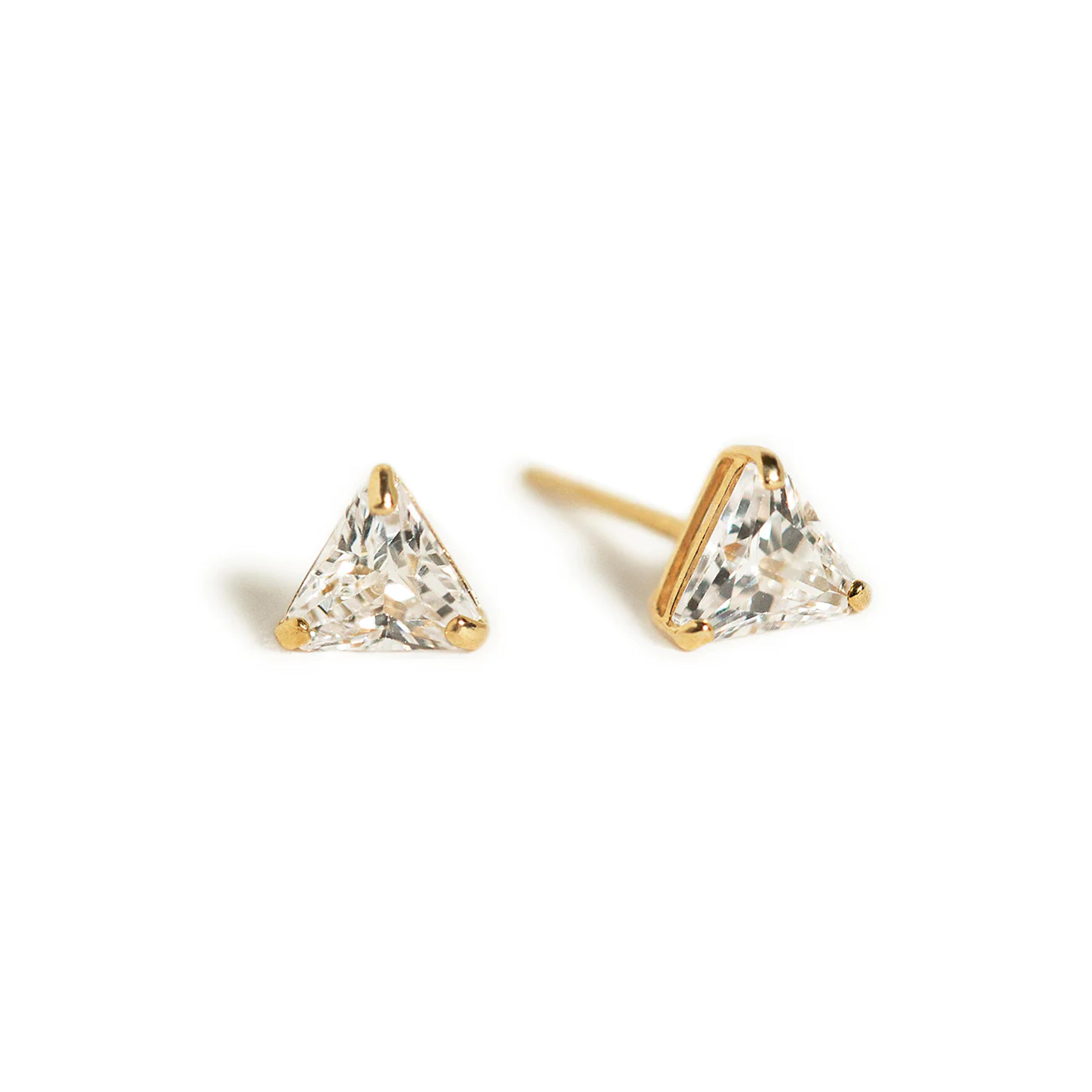 Triangle Shaped Stud Earrings, 14K Gold Studs, Crystal Studs – AMYO Jewelry