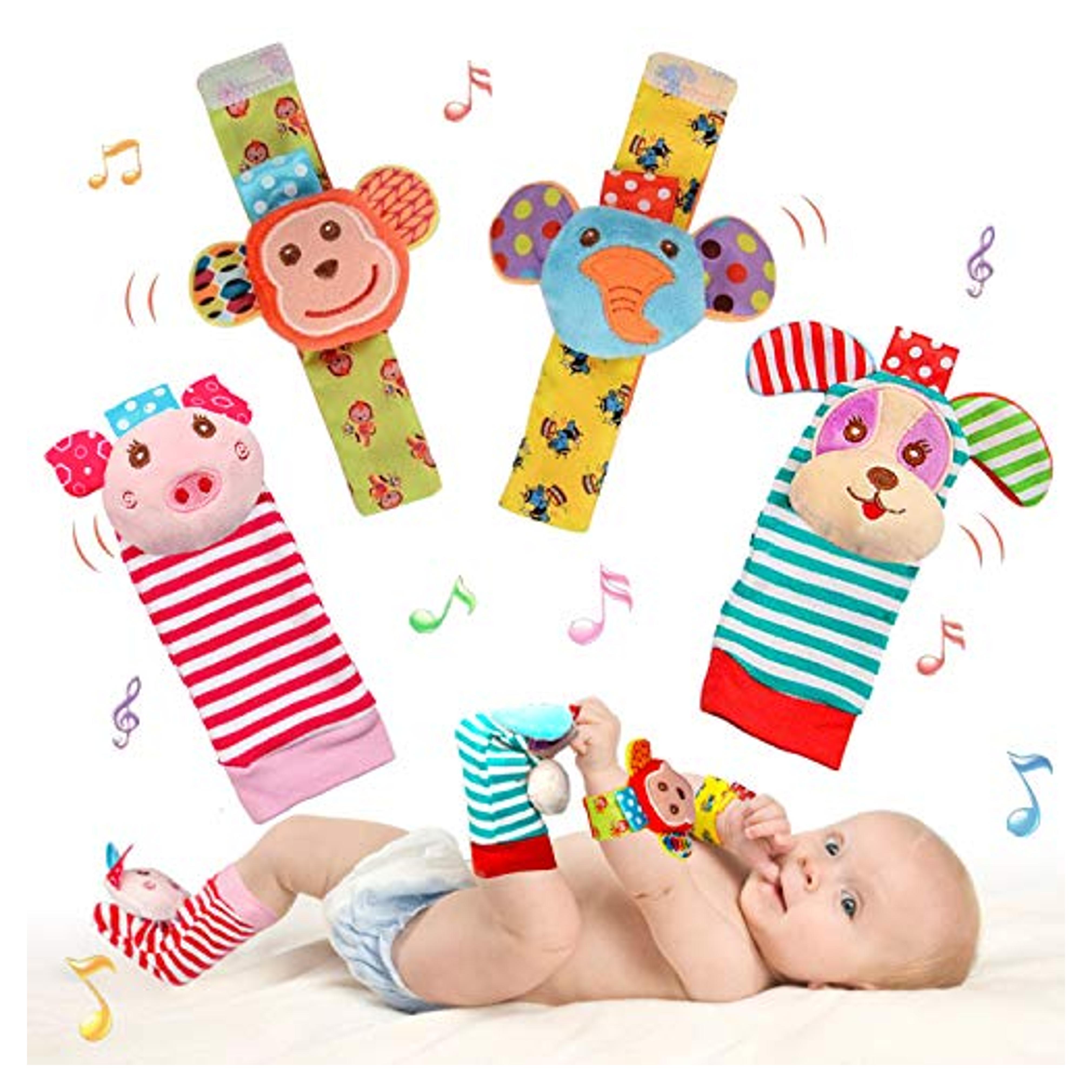 Amazon.com: SSK Soft Baby Wrist Rattle Foot Finder Socks Set,Cotton and Plush Stuffed Infant Toys,Birthday Holiday Birth Present for Newborn Boy Girl 0/3/4/6/7/8/9/12/18 Months Kids Toddler,4 Cute Animals : Toys & Games