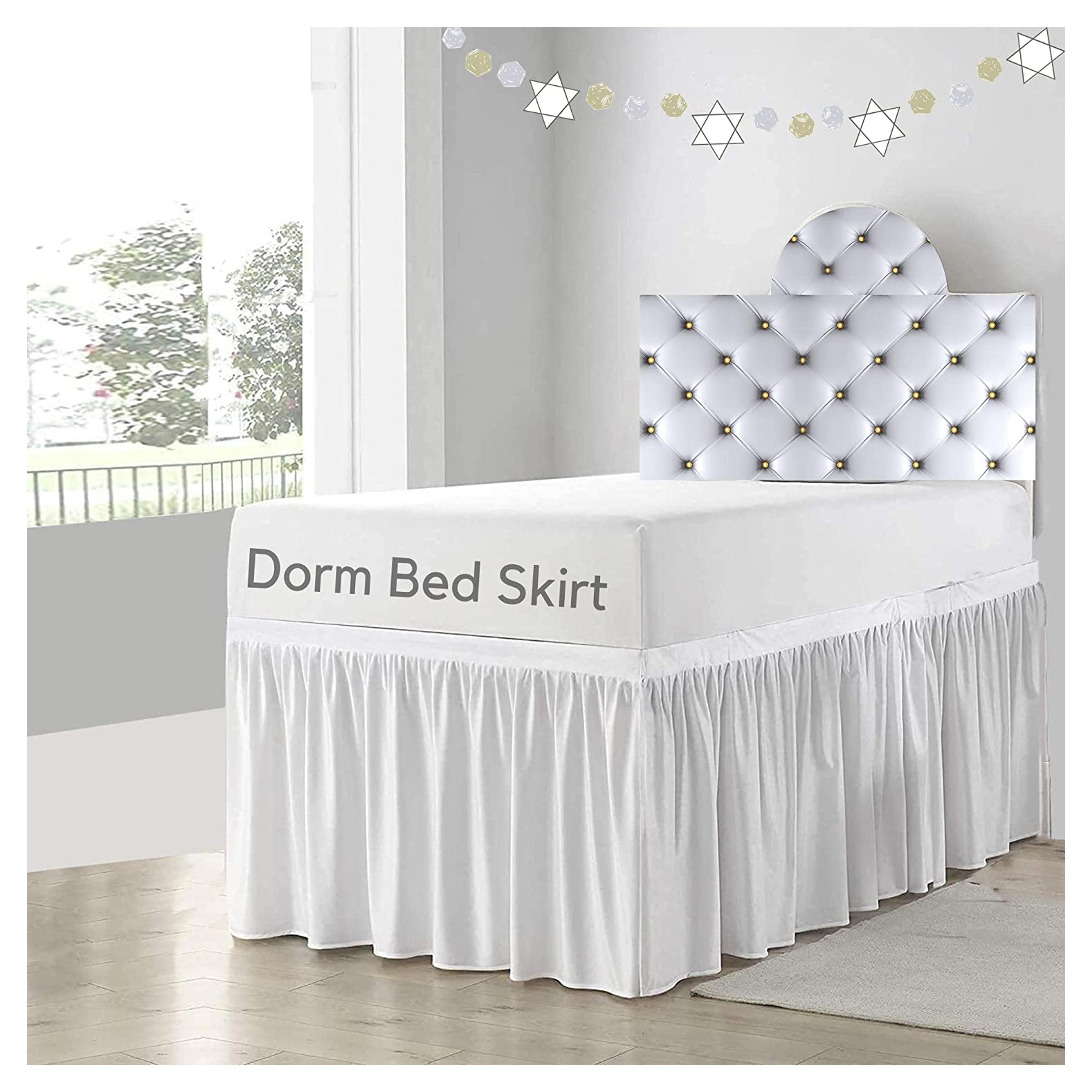 Dorm Room Bed Skirt-Dorm Bed Skirt,Extended Dorm Bed Skirt-Long Bed Skirt Dorm-Extra Long Dorm Room Bed Skirt-College Dorm Bed Skirt,100% Microfiber-White Solid -Twin-XL/46 Drop