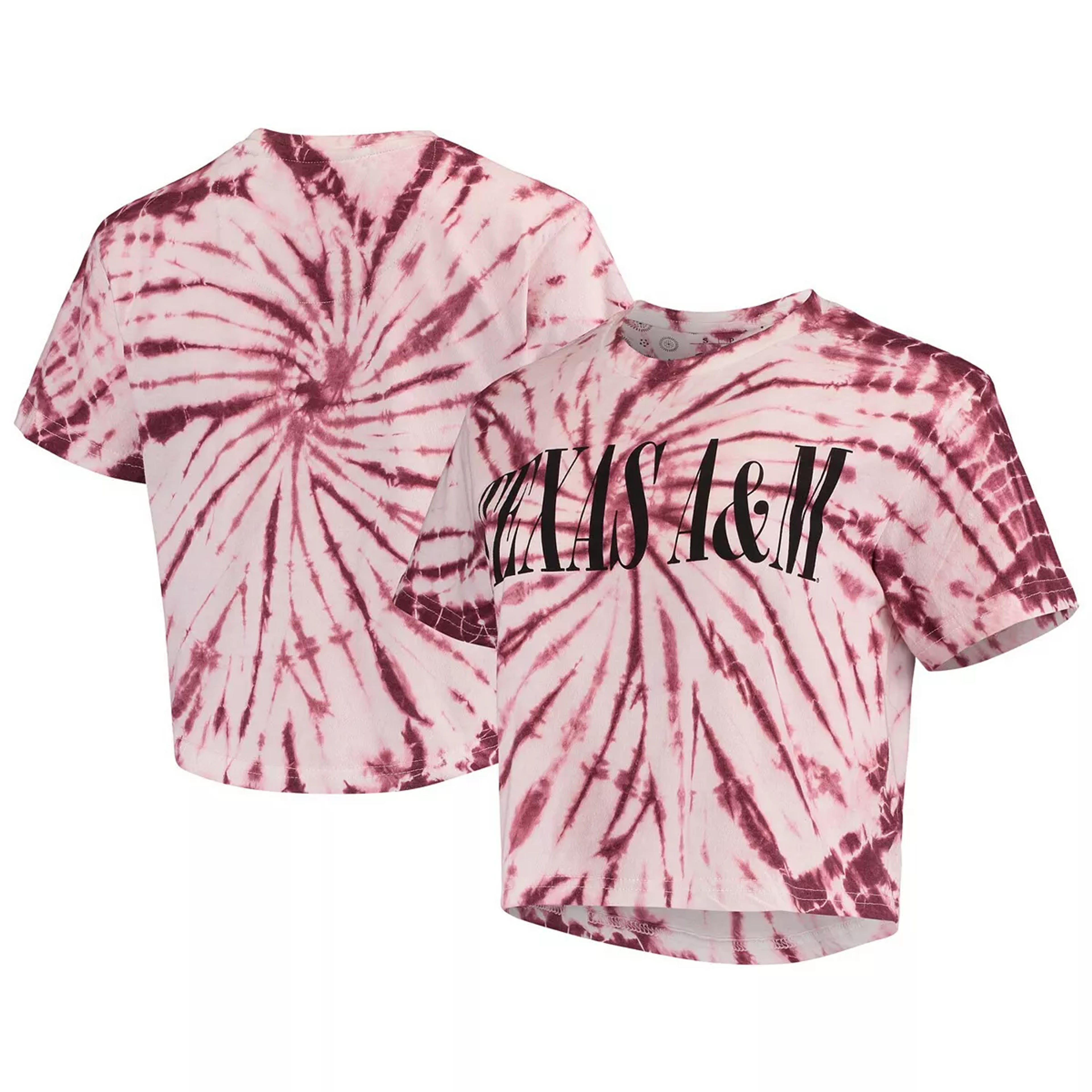 Women's Pressbox Maroon Texas A&M Aggies Showtime Tie-Dye Crop T-Shirt