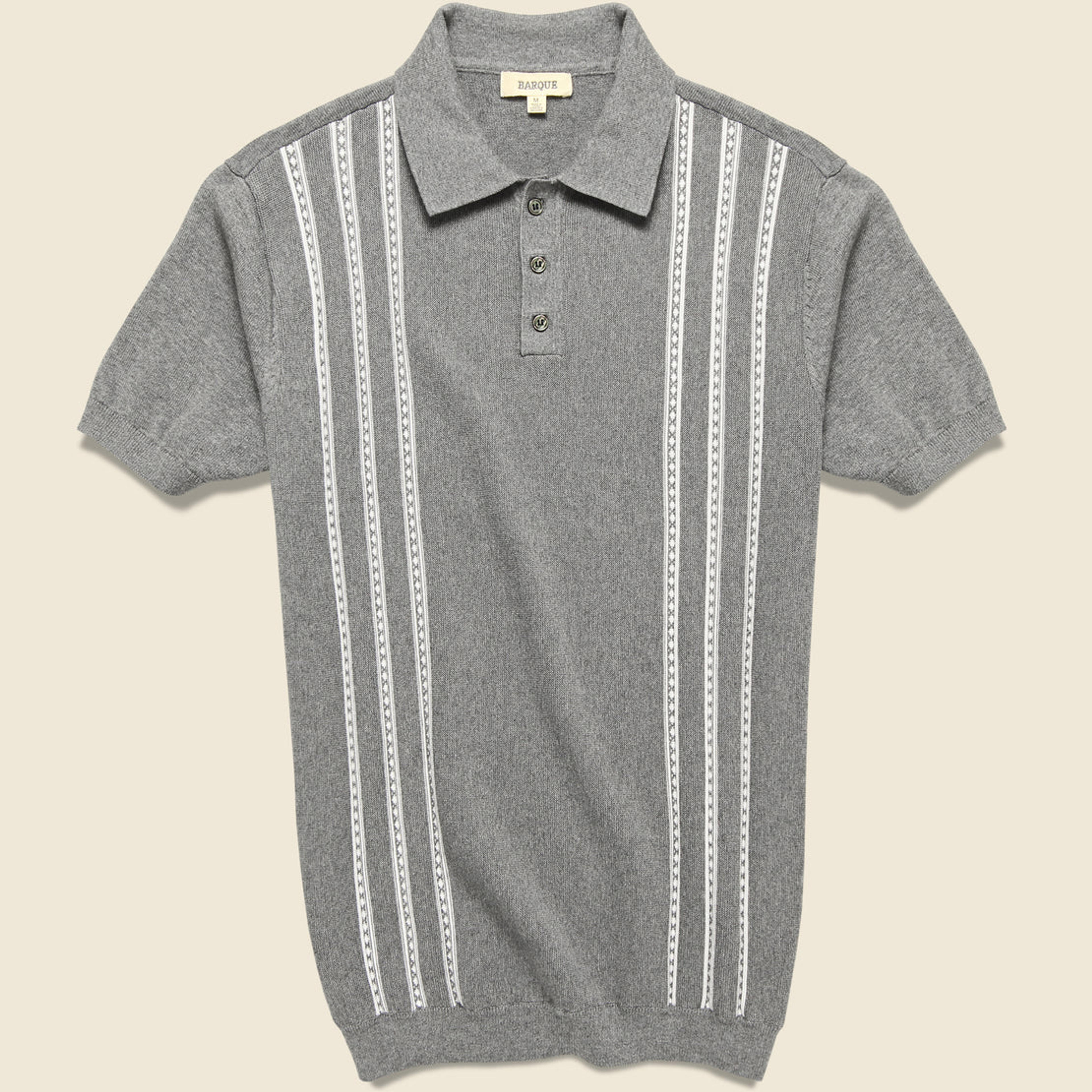 Vintage Jacquard Knit Polo - Grey Heather