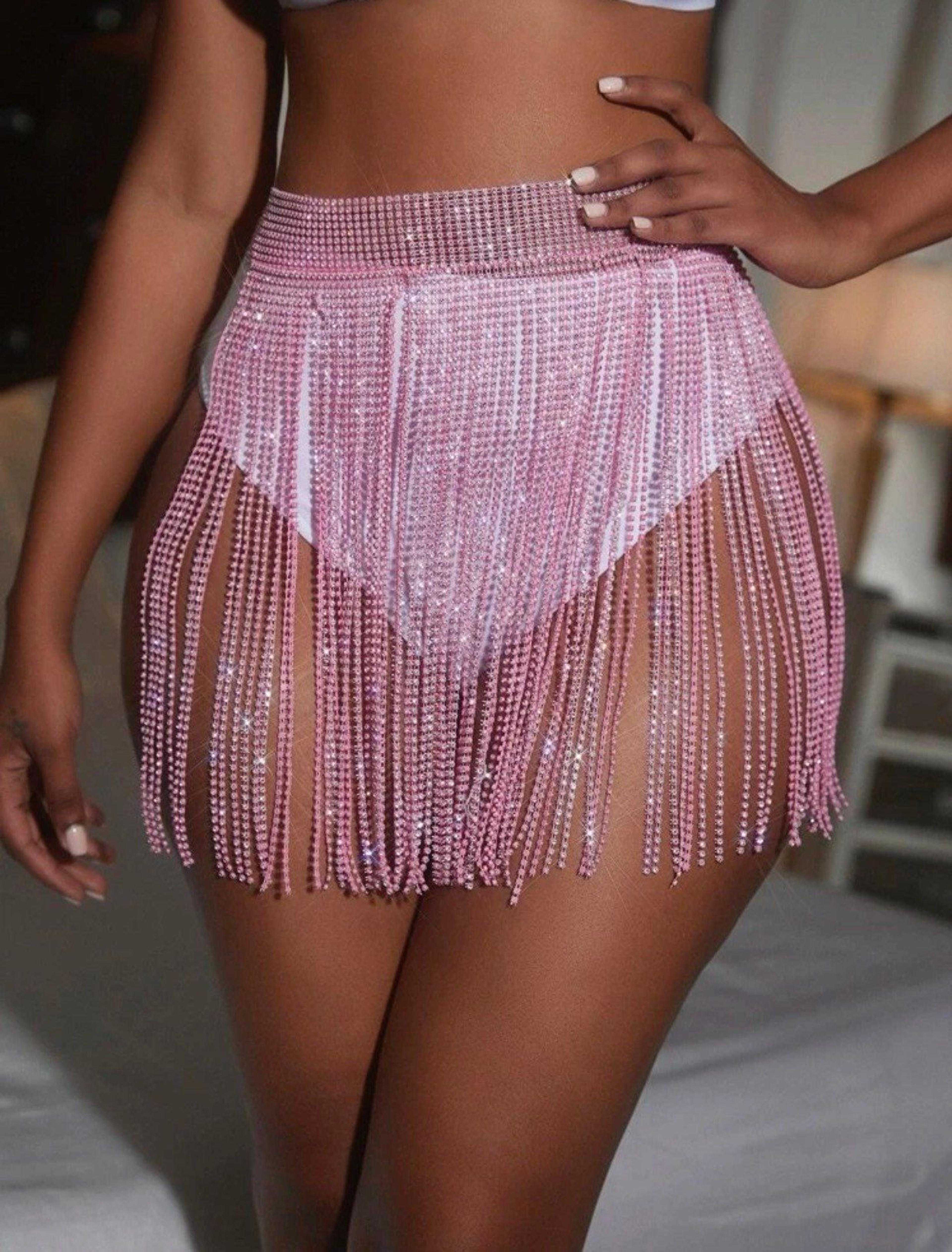 Rhinestone Fringe Skirt | Rave Outfits | Festival Outfits | Festival Costume | Glitter Top | Body Jewels | Glitter | Glitter Skirt | Belt