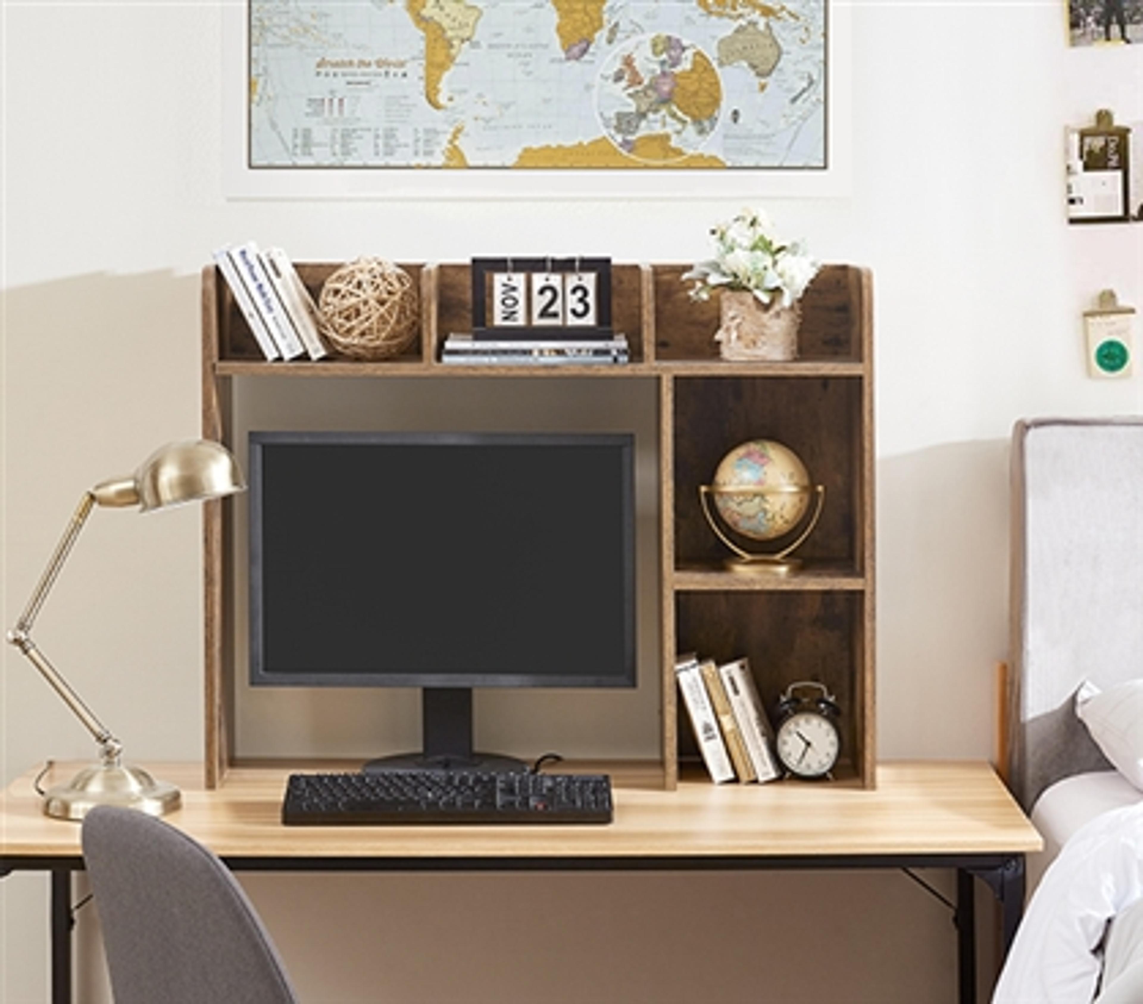 College Studying Essentials: Classic Dorm Desk Bookshelf - Firewood Wood Hutch Top