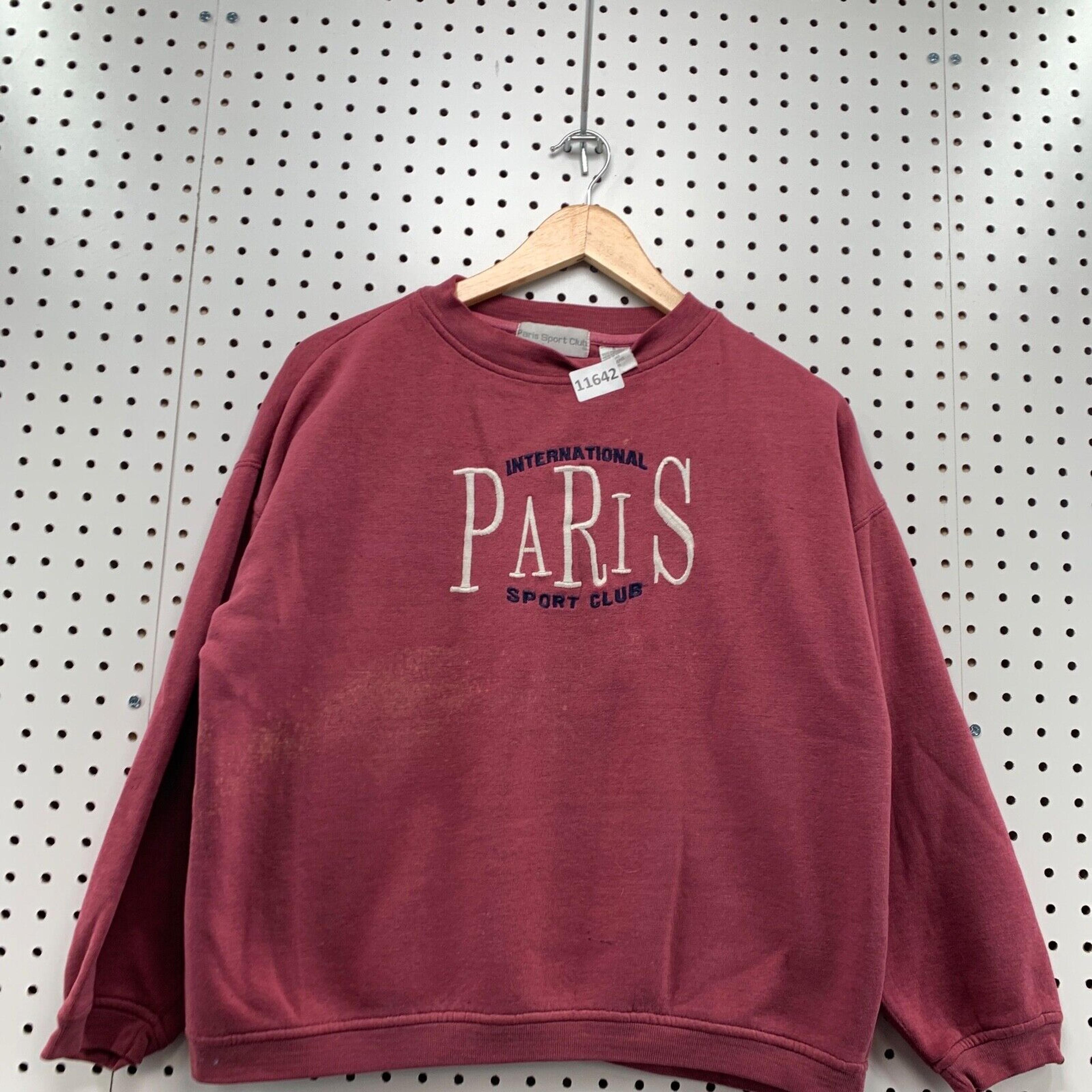 Vintage Paris Sport Club Sweatshirt Small Women Red Maroon Embroidered Sweater