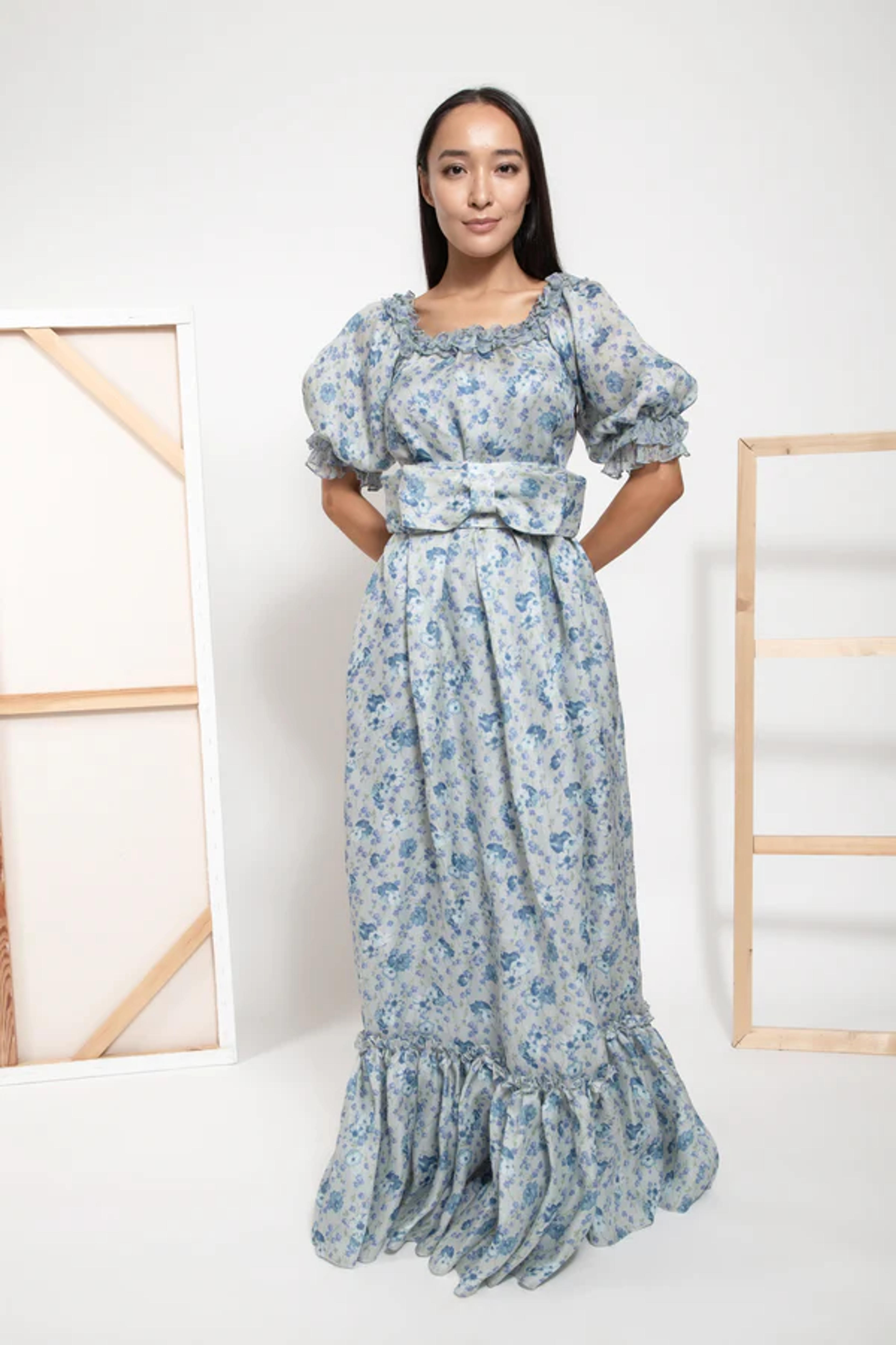 Luisa Beccaria Belted Chiffon Off-The-Shoulder Dress | Spring Summer '19 Collection