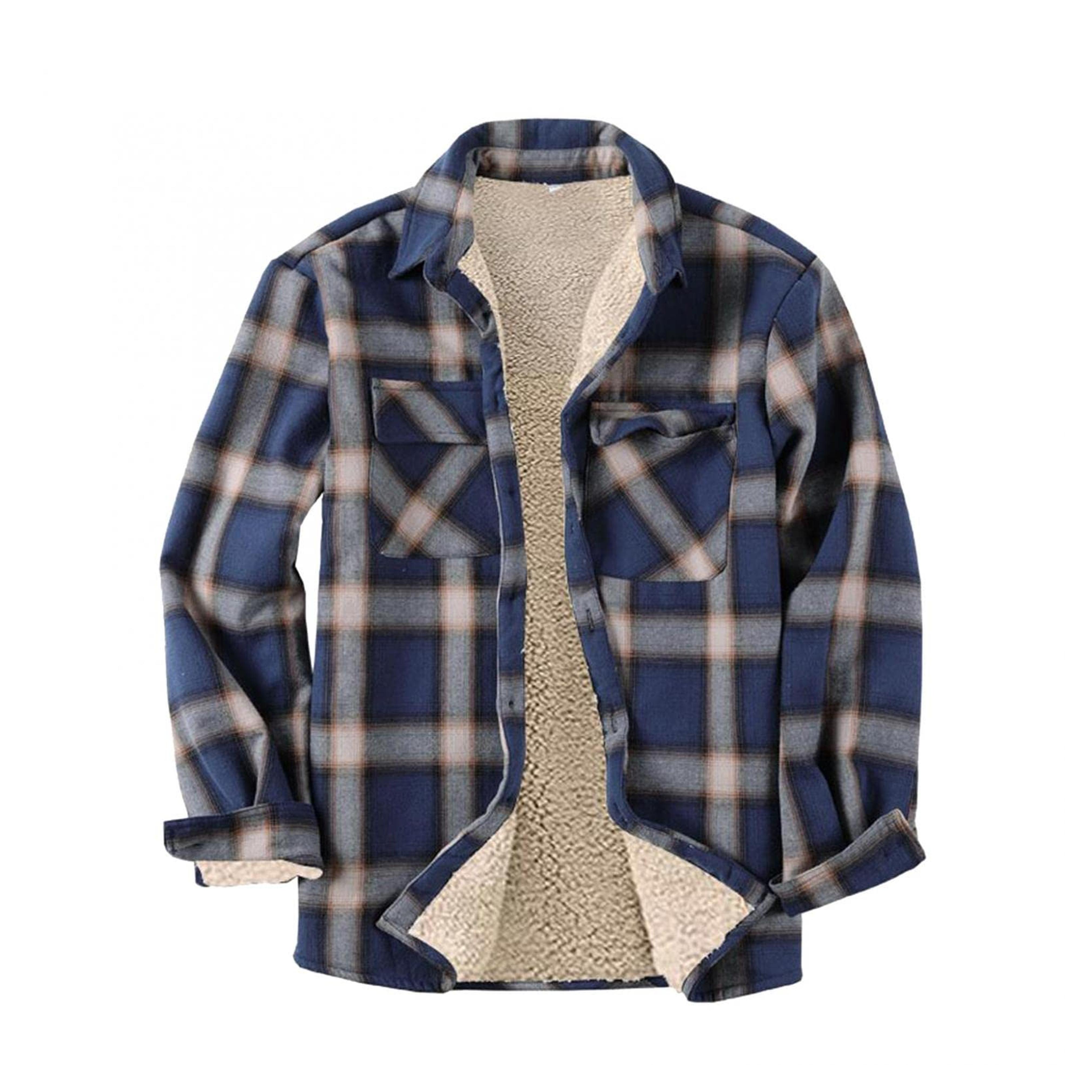 Amazon.com: WUAI-Men Casual Sherpa Fleece Lined Plaid Flannel Shirts Jackets Heavyweight Thermal Button Up Winter Work Coat Outwear(Navy,Medium) : Sports & Outdoors