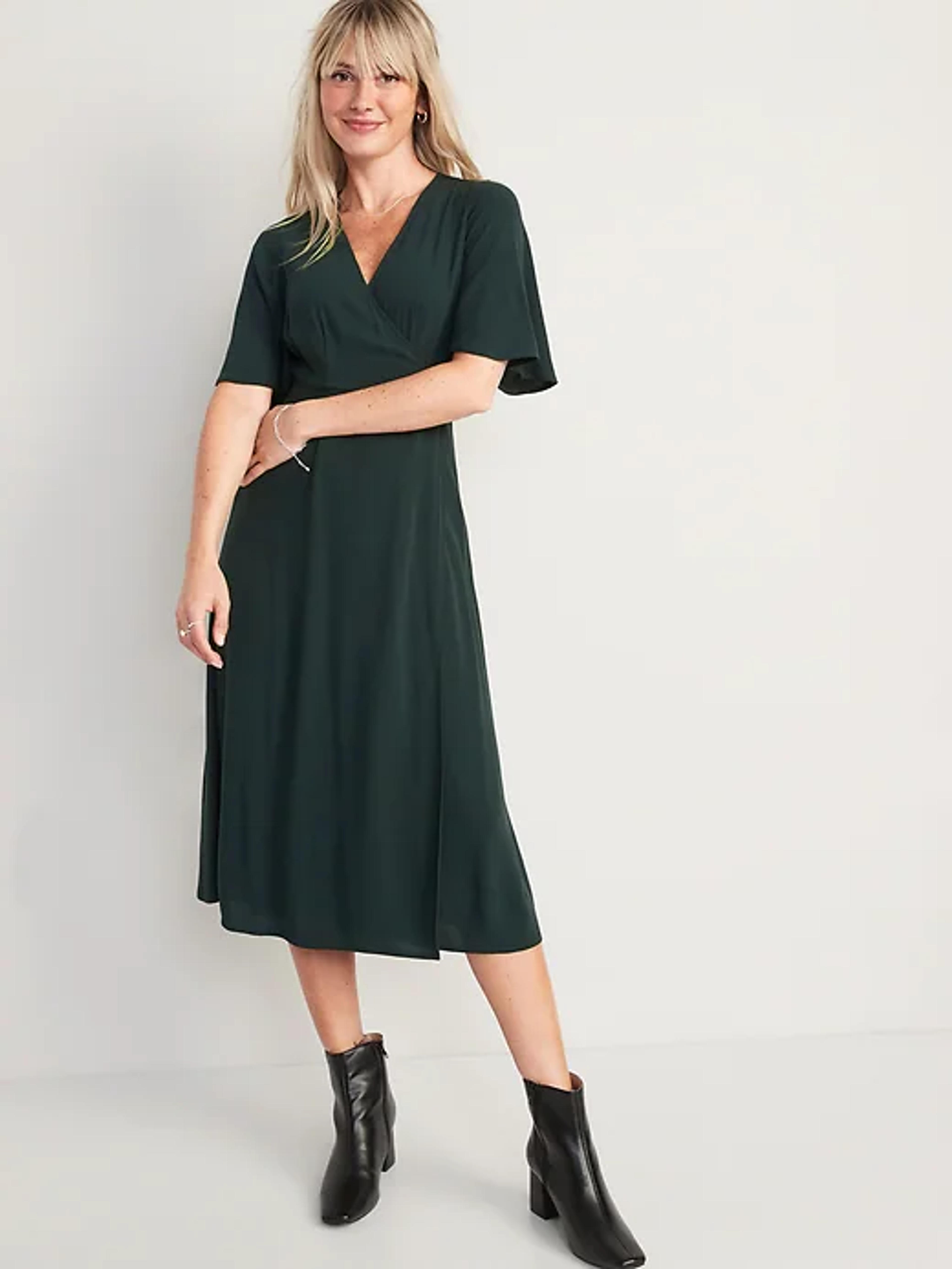 Waist-Defined Flutter-Sleeve Midi Wrap Dress for Women | Old Navy