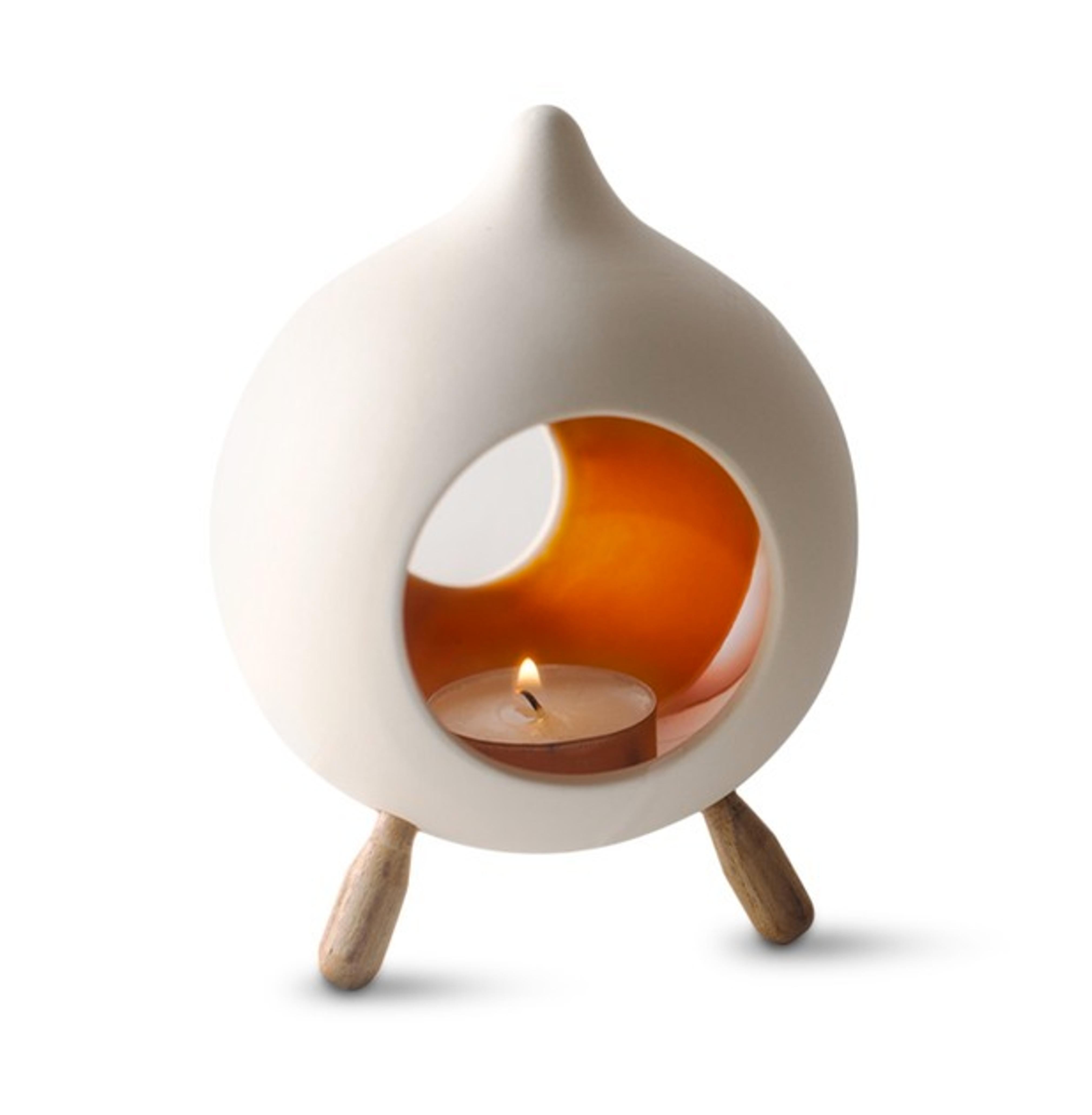 Hinterland Trading Footed Ceramic Orange Glazed Candle Holder, Teardrop