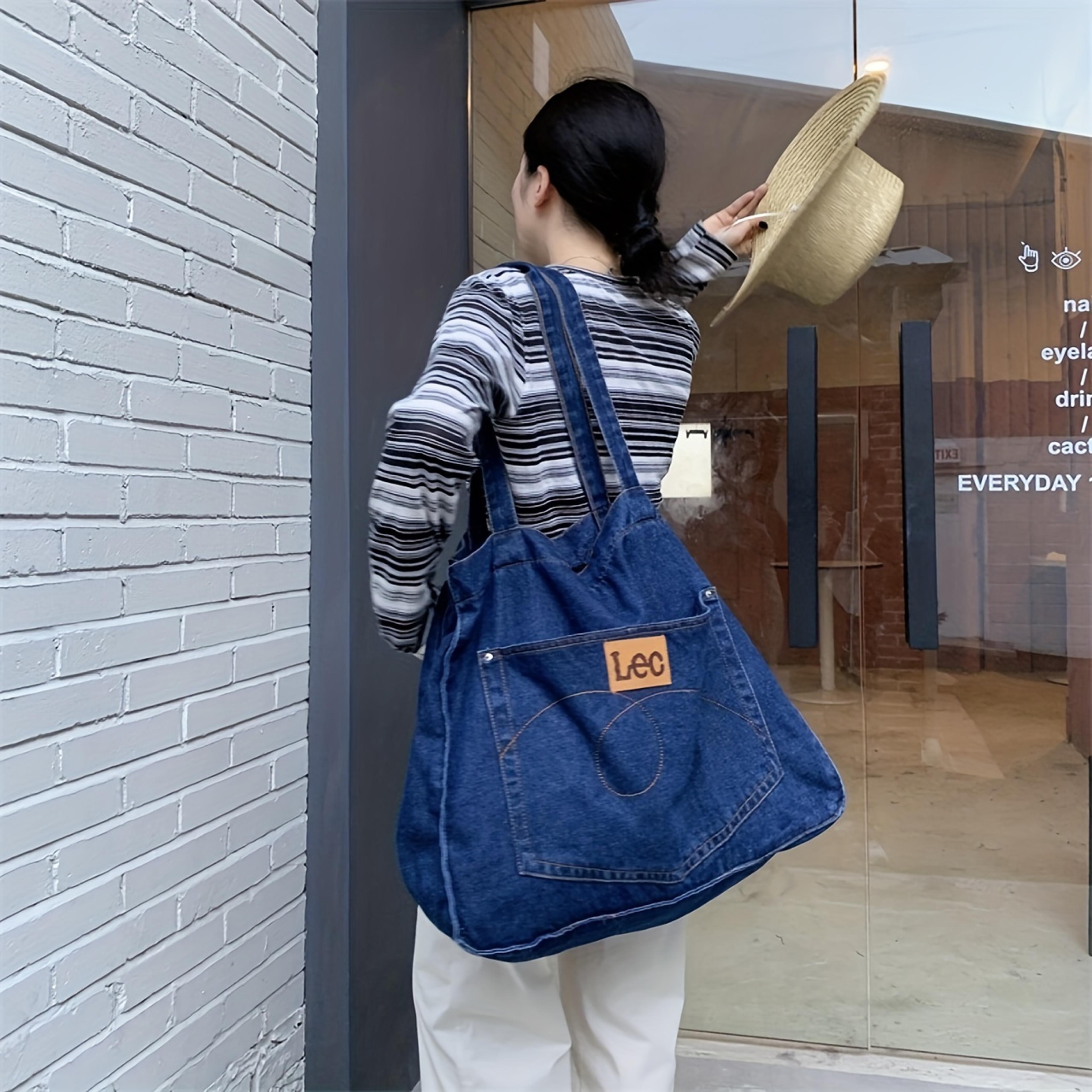 Vintage Denim Canvas Tote Bag, Literary Student Shoulder Bag, Large Capacity Handbags