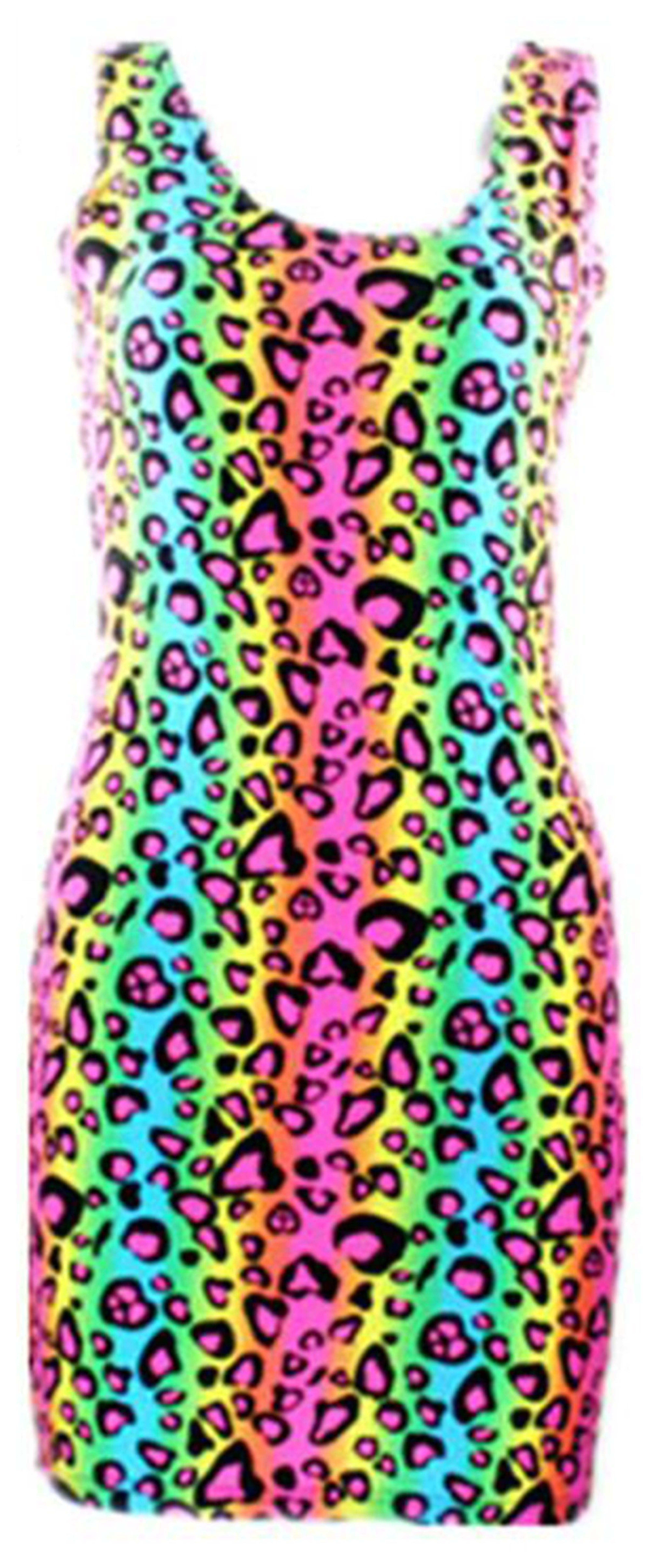 Neon Nation EAST KNITTING Neon Multi Colored Cheetah Animal Print Tube Bodycon Party Dress Costume