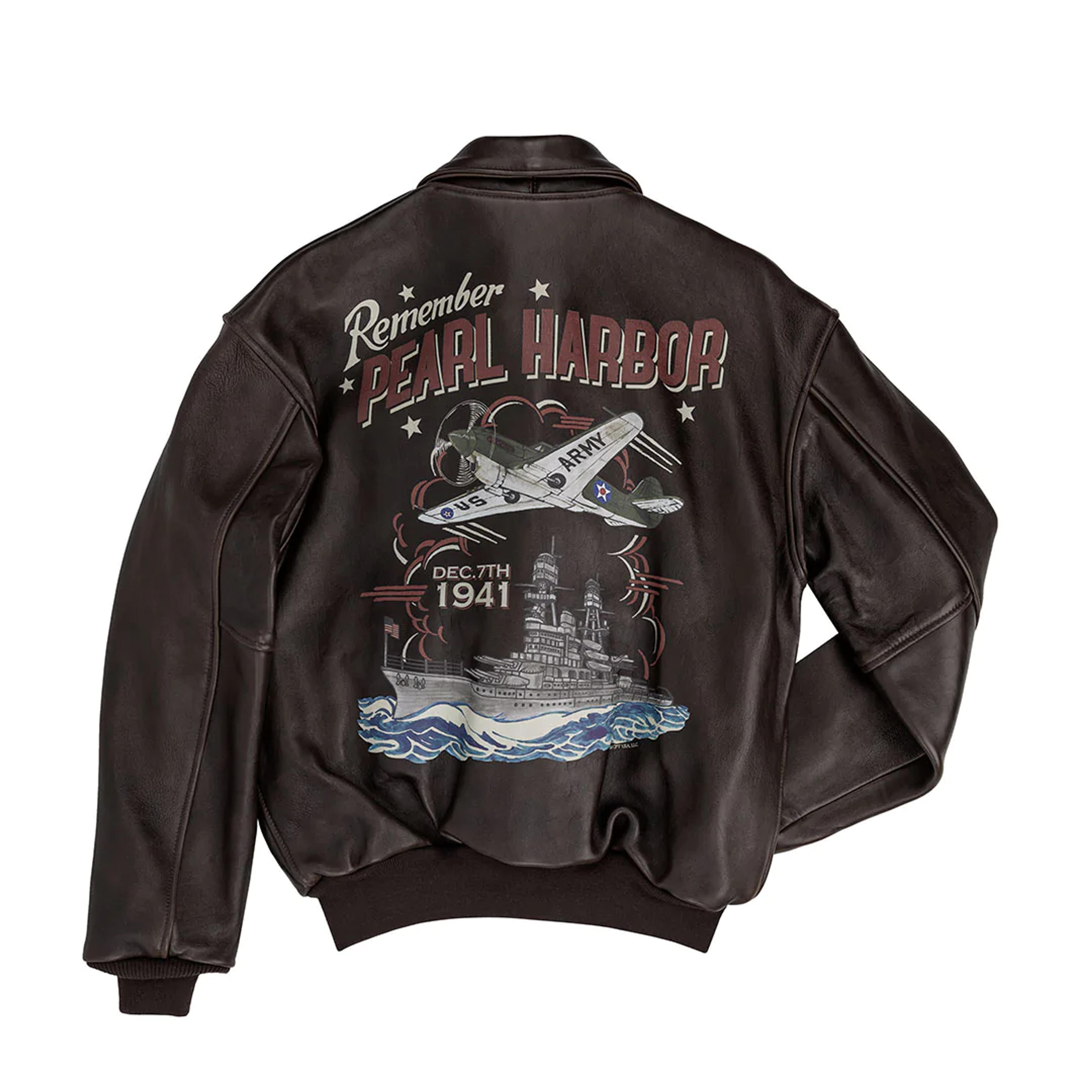 Printed "Remember Pearl Harbor" A-2 Flight Jacket -Cockpit USA