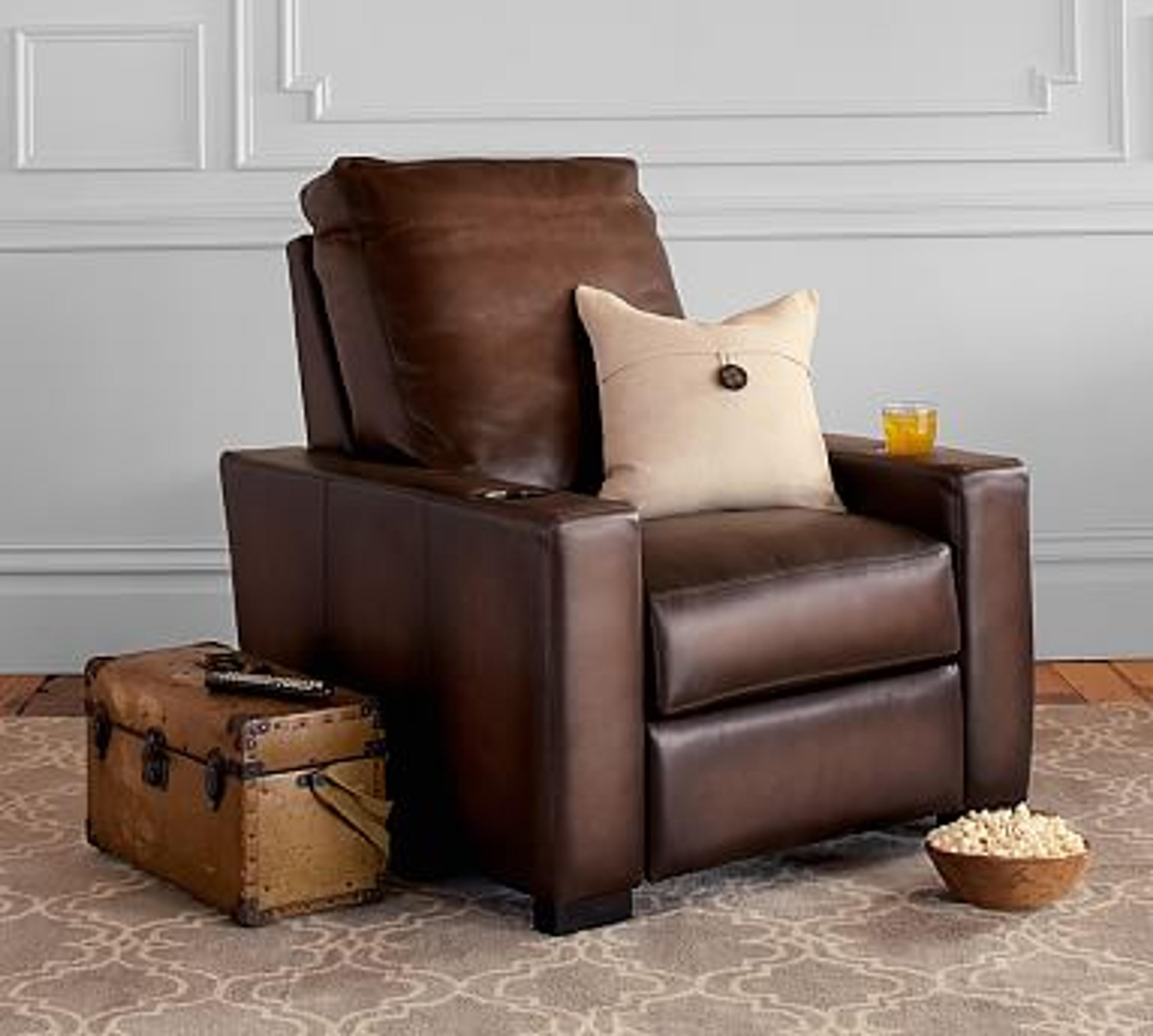 Turner Square Leather Home Theater Chairs - Single Chair | Pottery Barn