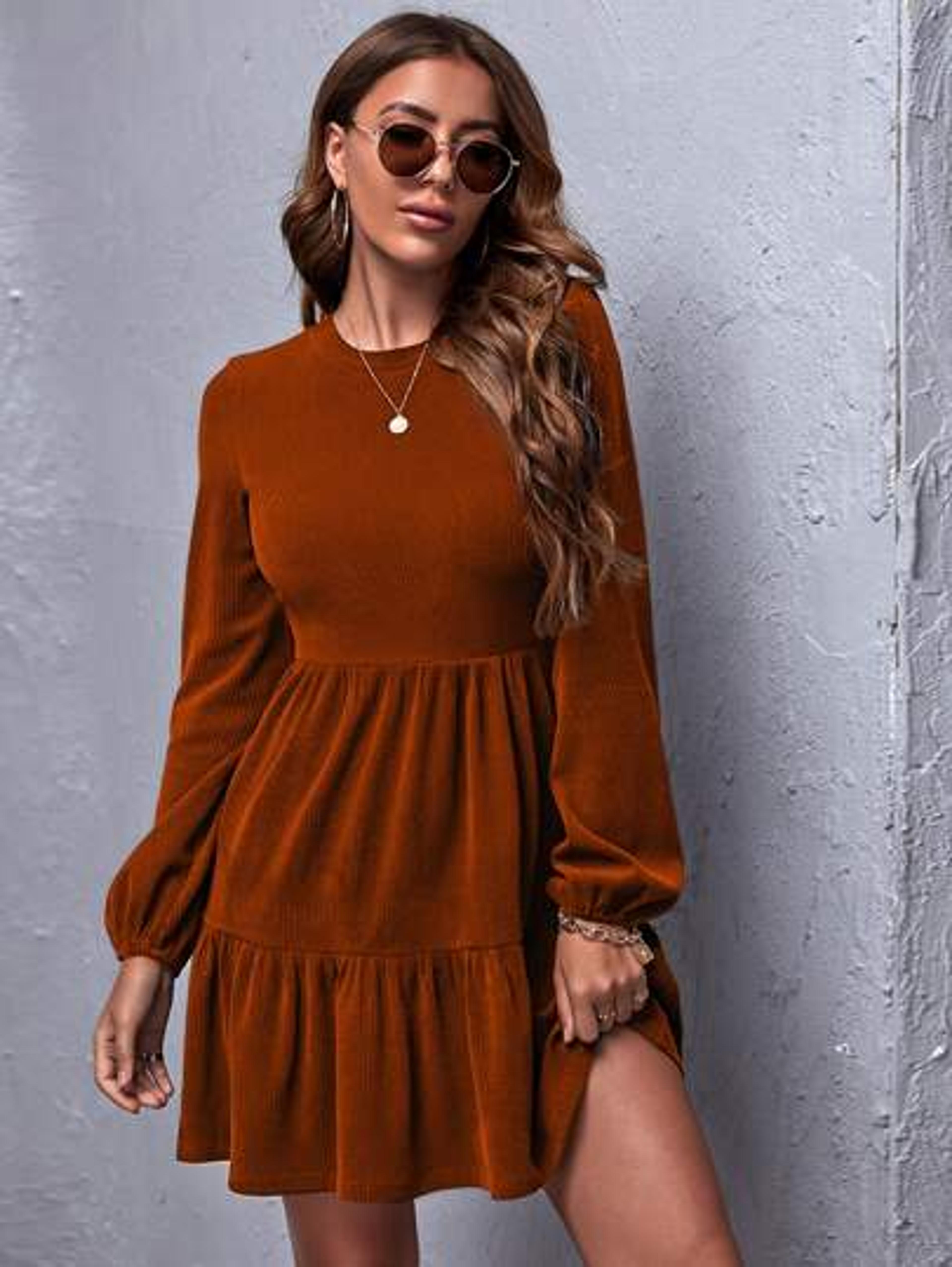 Ruffle Hem Rib-knit Dress | SHEIN USA