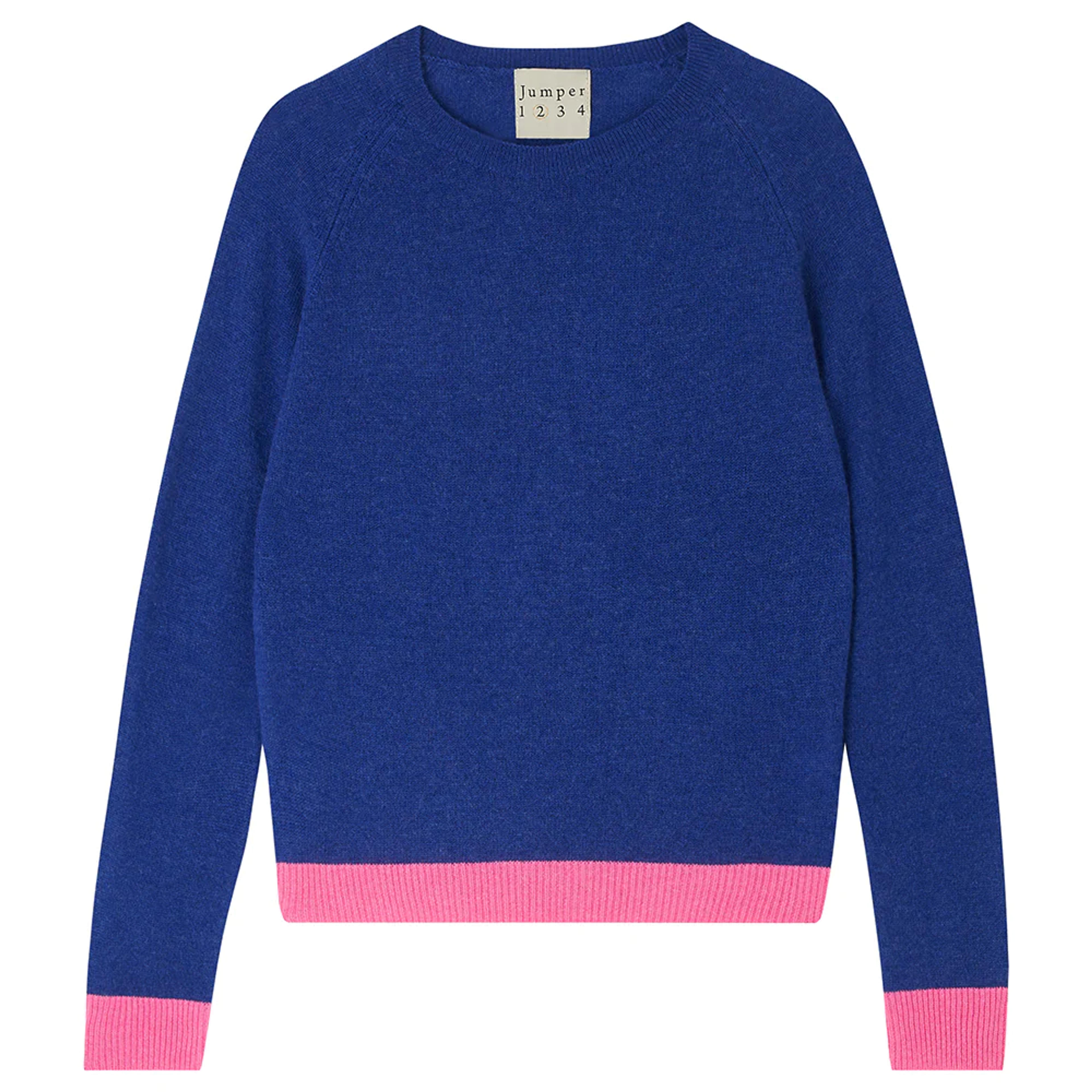 Contrast Cashmere Crew Jumper in Denim and Candy | Jumper 1234