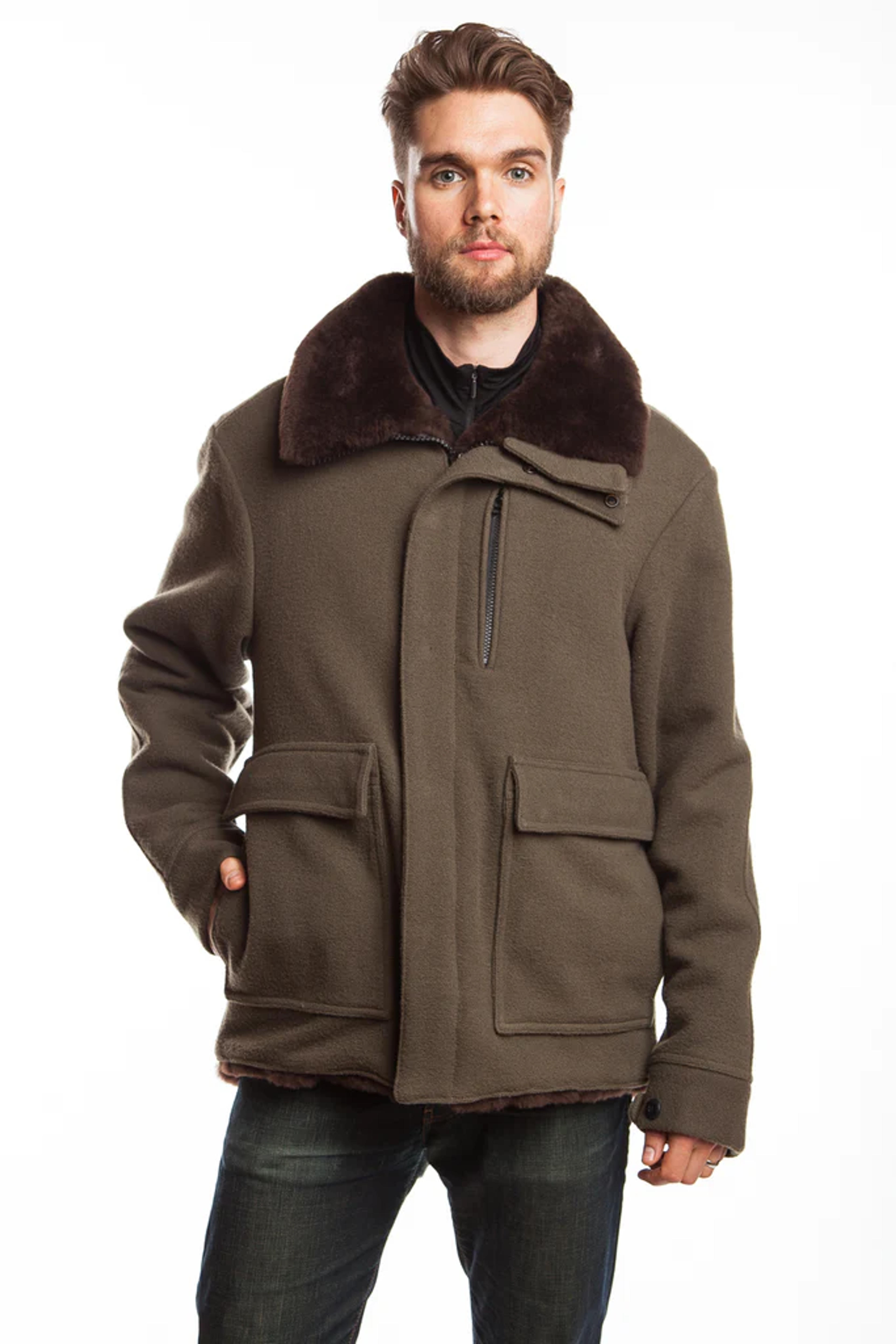 WeatherWool Mouton Jacket Merino Jacquard Natural Mouton Pelt pure USA