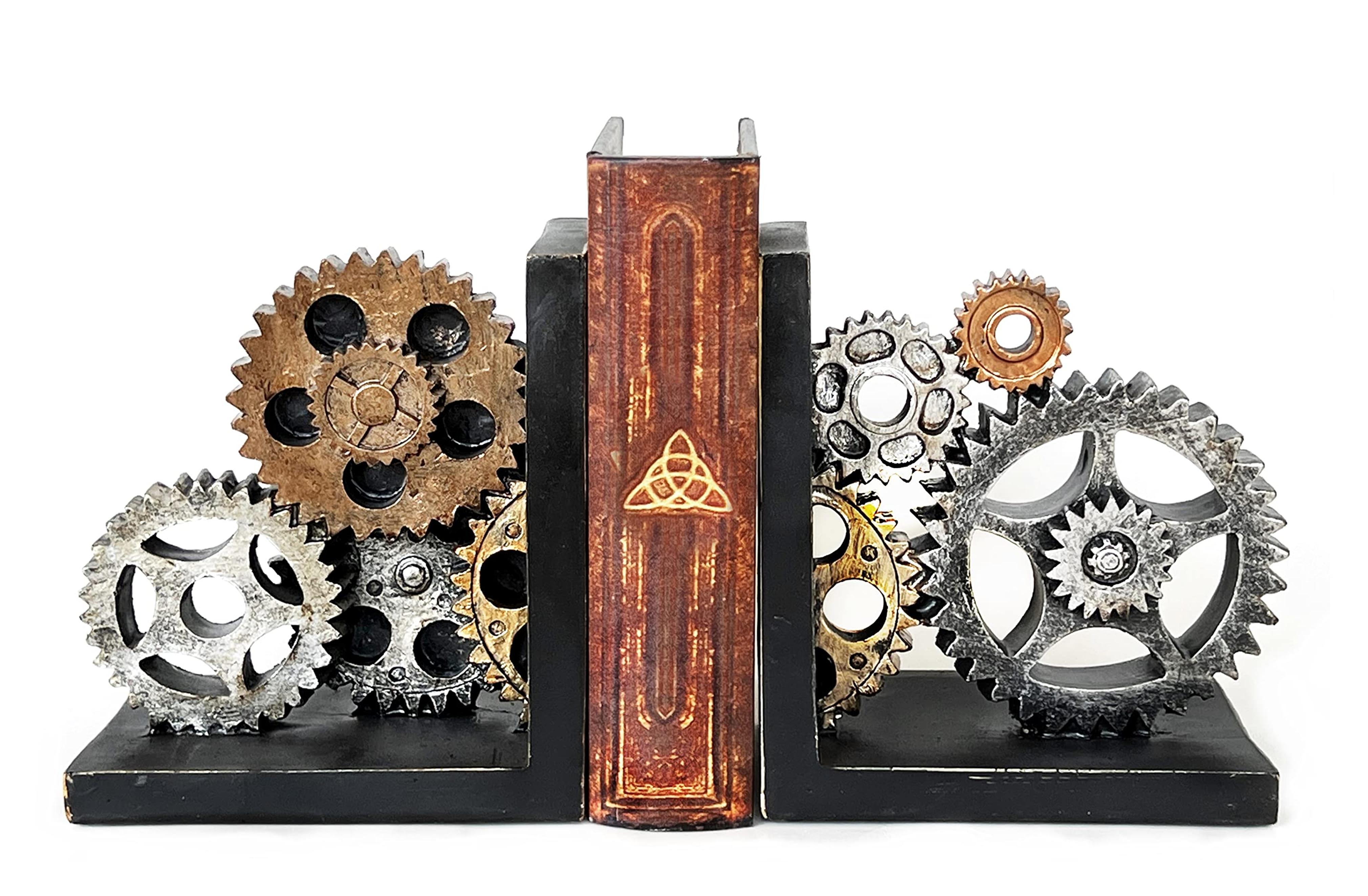 Amazon.com: Bellaa 20881 Decorative Bookends Gear Book Shelves Stoppers Holder Nonskid Shelf Heavy Ends Supports Vintage Industrial Modern Art Home Decor Statues Sculptures 6 inch : Home & Kitchen