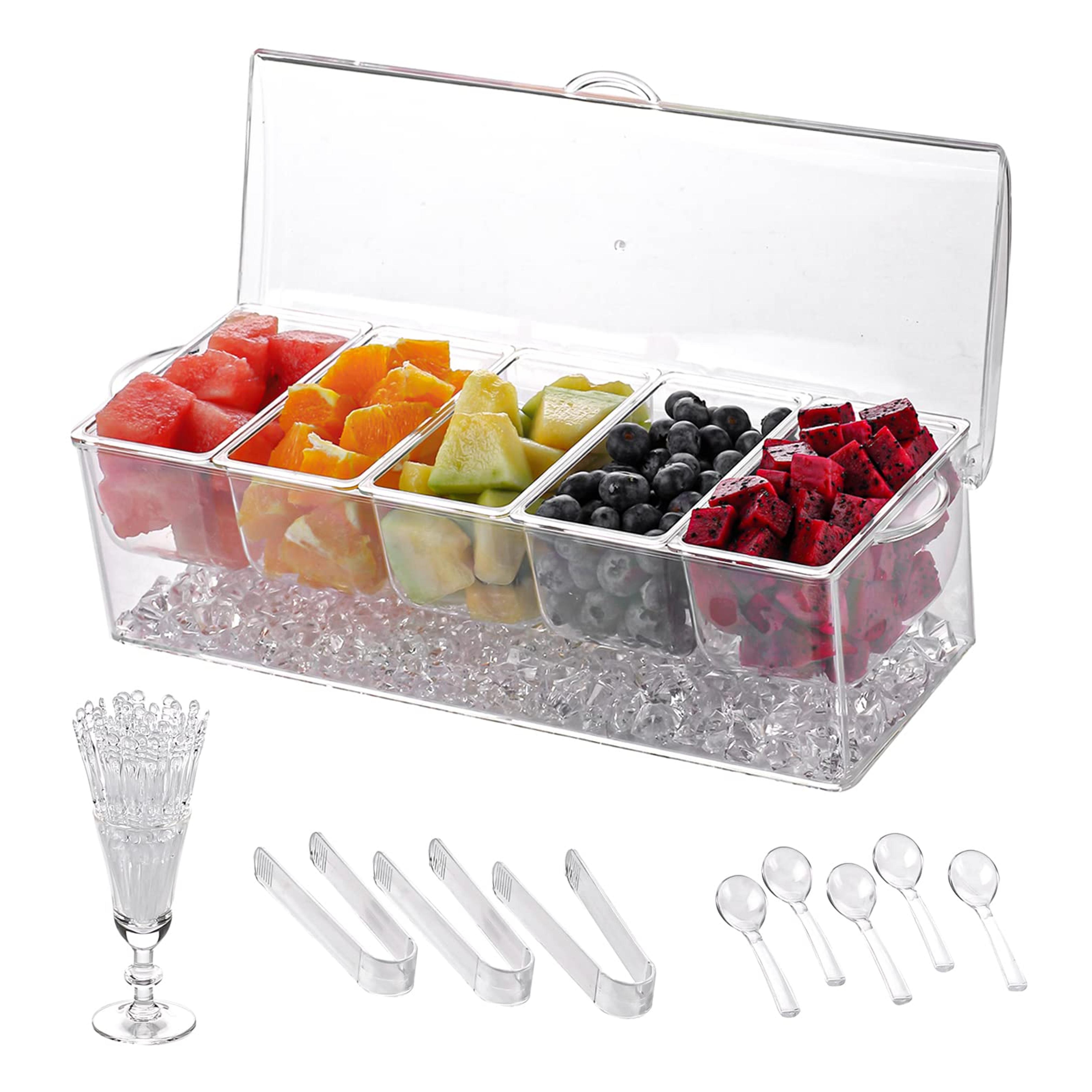 Amazon.com | IVYHOME Chilled Condiment Server | Clear Icy Condiment Bar | Chilled Condiment Tray with Lid and 5 Removable Compartments: Condiment Pots