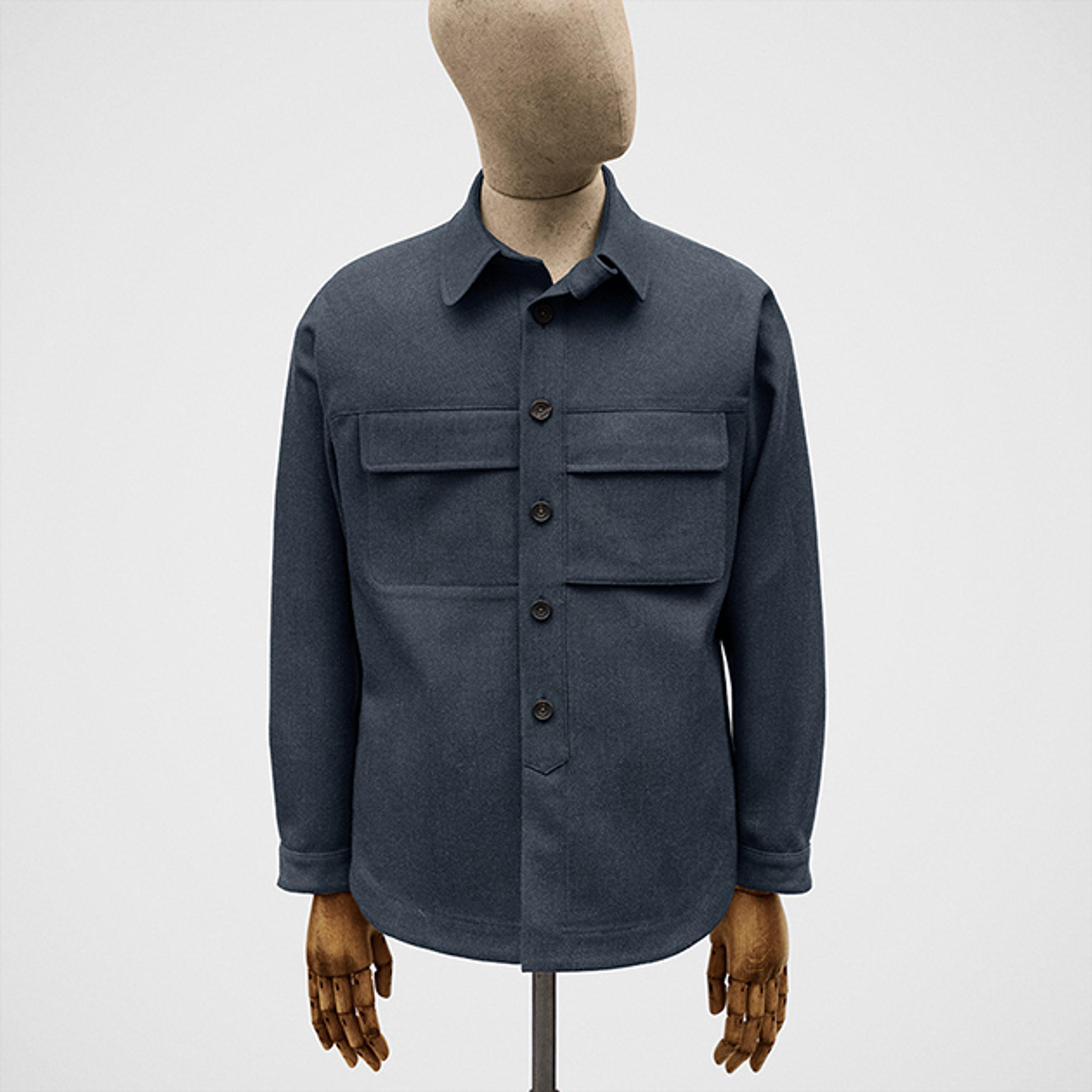 Field shirt in merino barathea in admiral blue — S.E.H Kelly