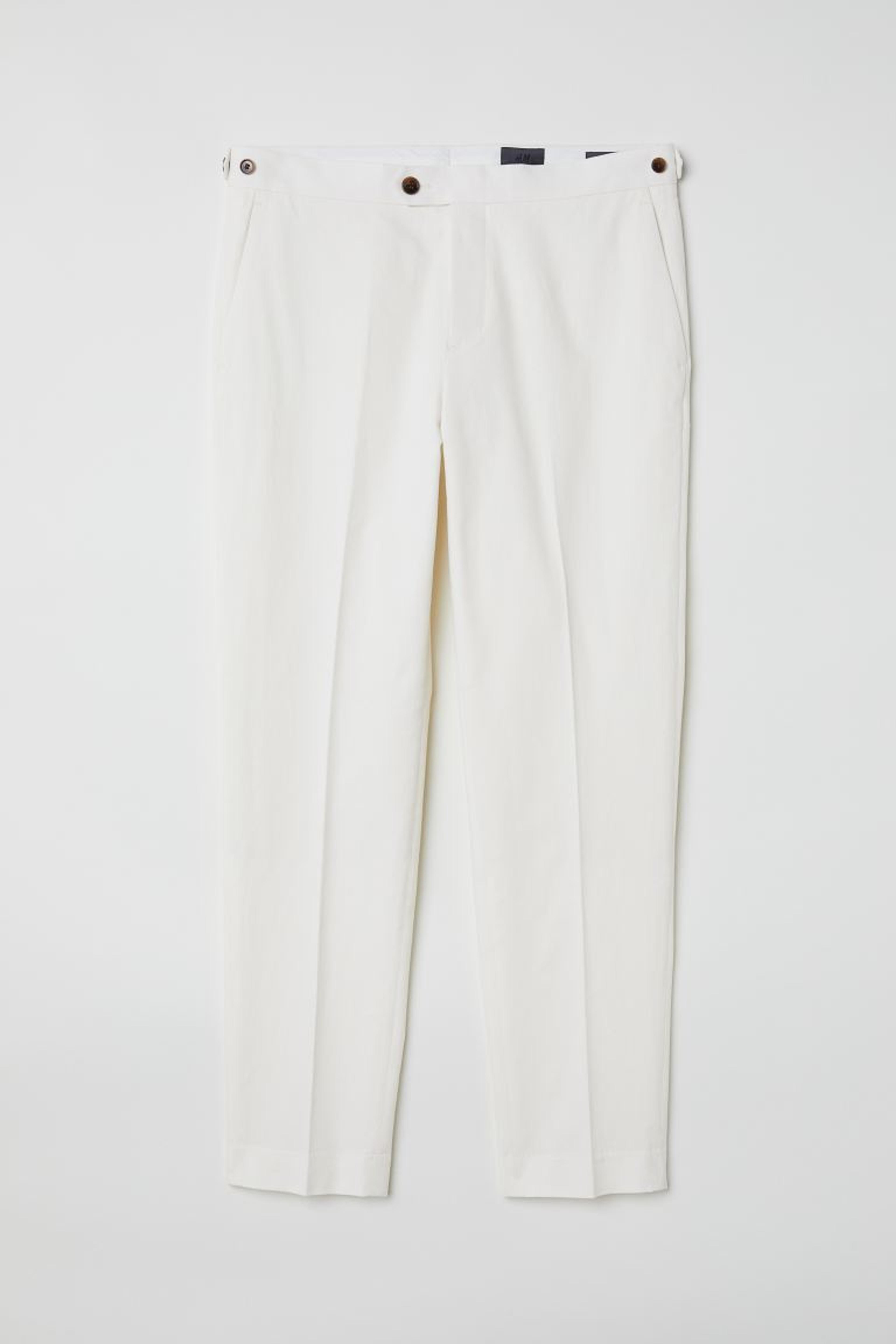 Linen-blend chinos Slim Fit - White - Men | H&M IN