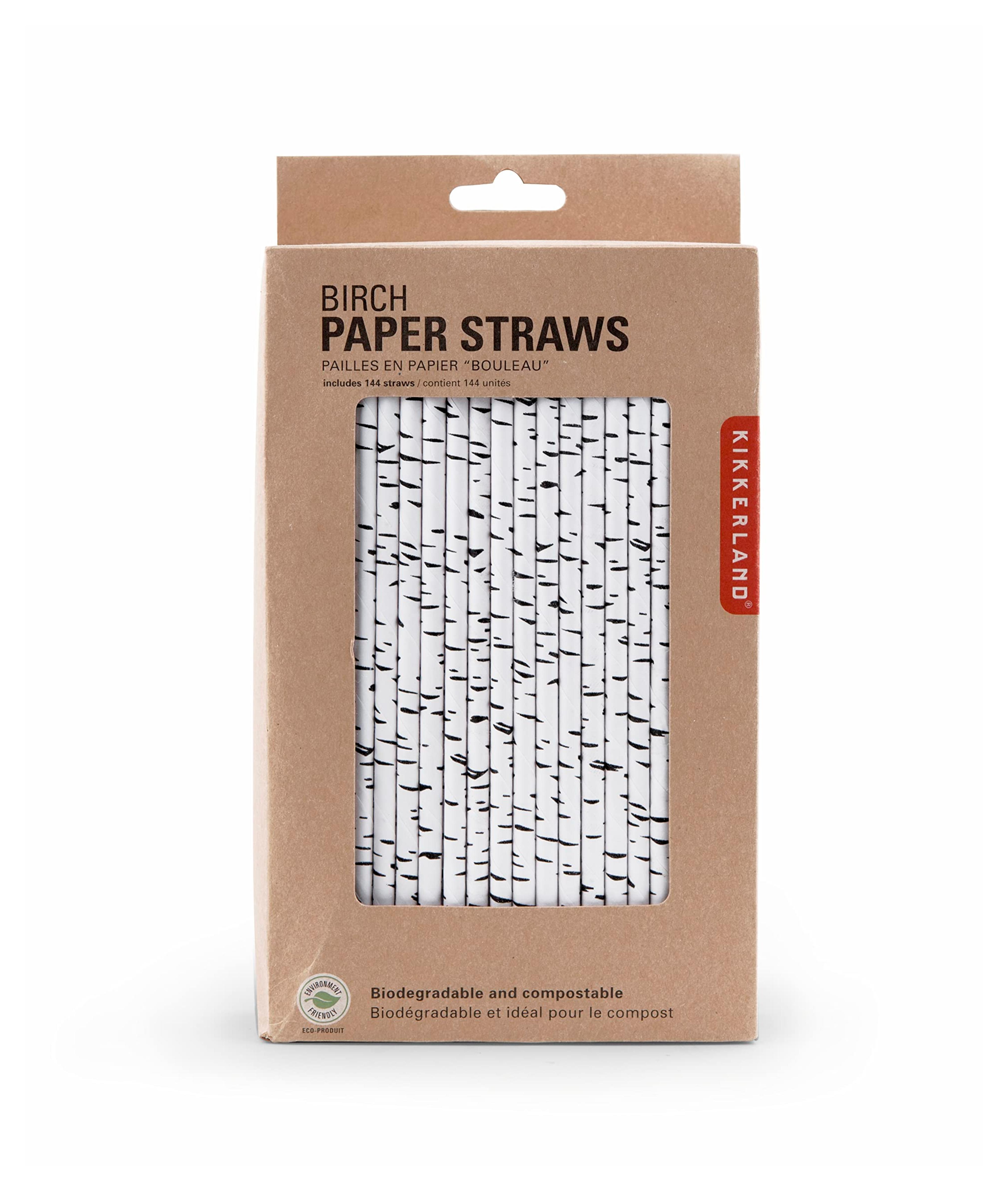 Kikkerland Biodegradable Paper Straws, Birch, Box of 144