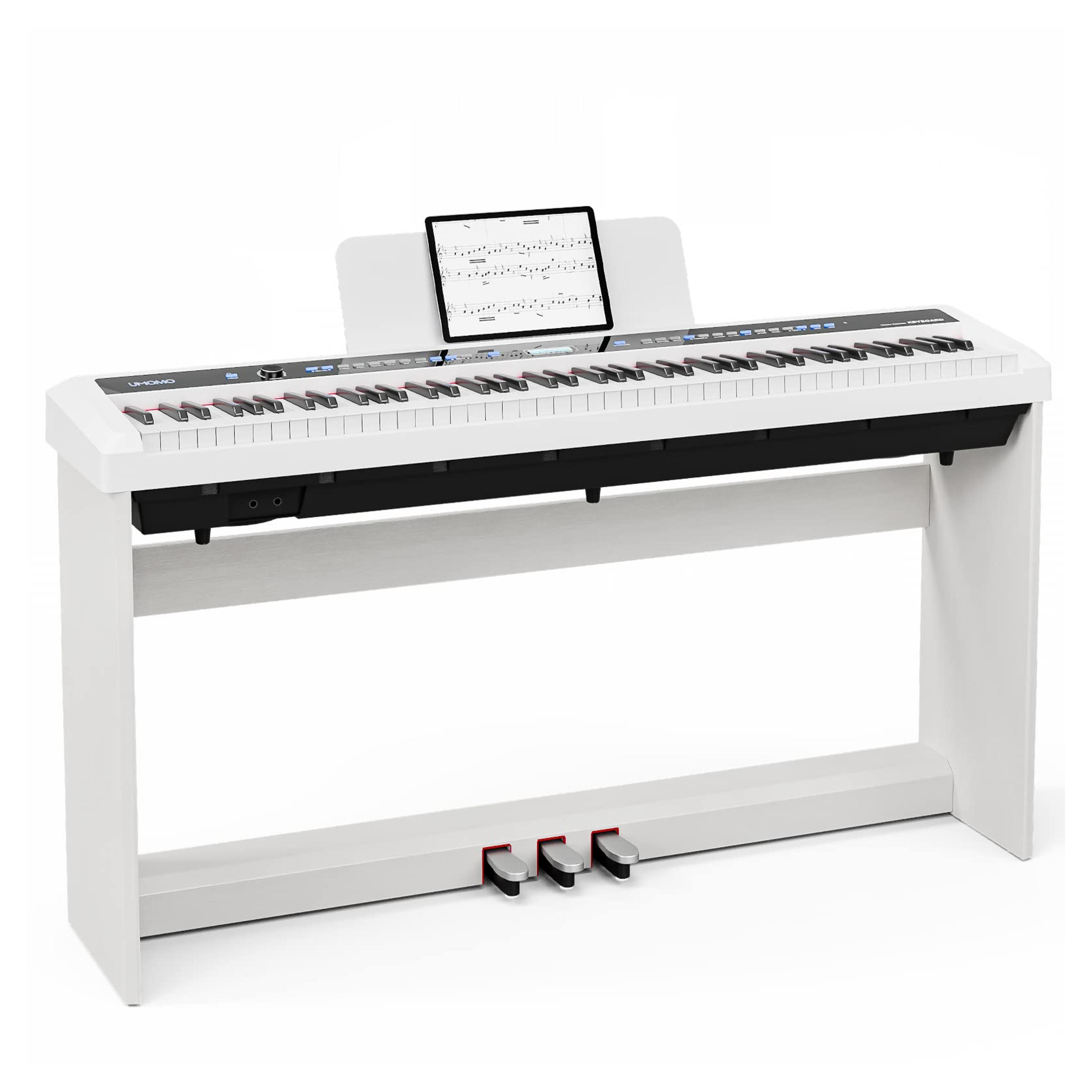 Amazon.com: UMOMO UMO-715 Beginner Digital Piano 88 Key Full Size Weighted Keyboard, Portable Electric Piano with Furniture Stand, Music Stand, Triple Pedal and MIDI Connecting, White(NO BENCH) : Musical Instruments