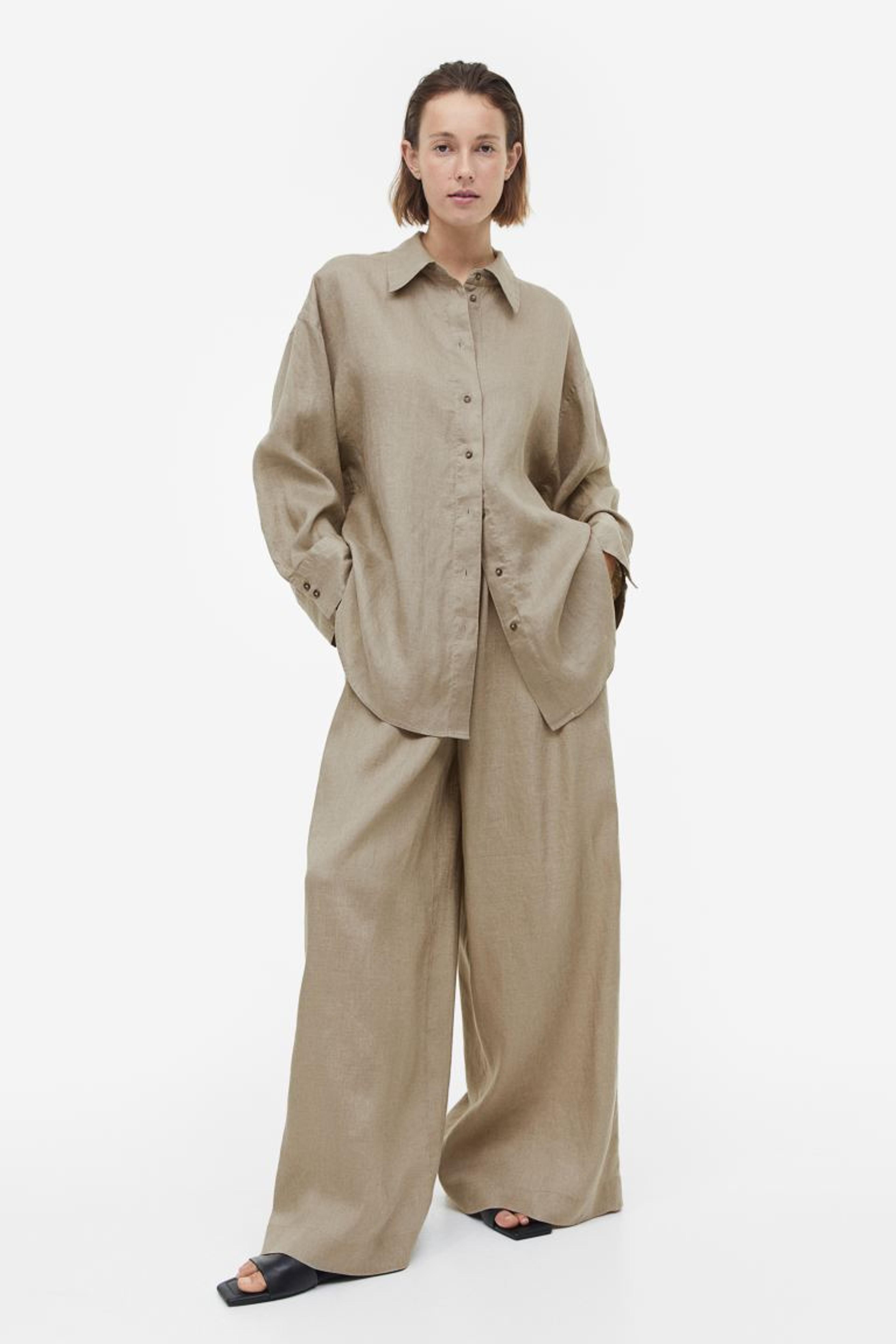 Wide-cut Linen Pants - Beige - Ladies | H&M US