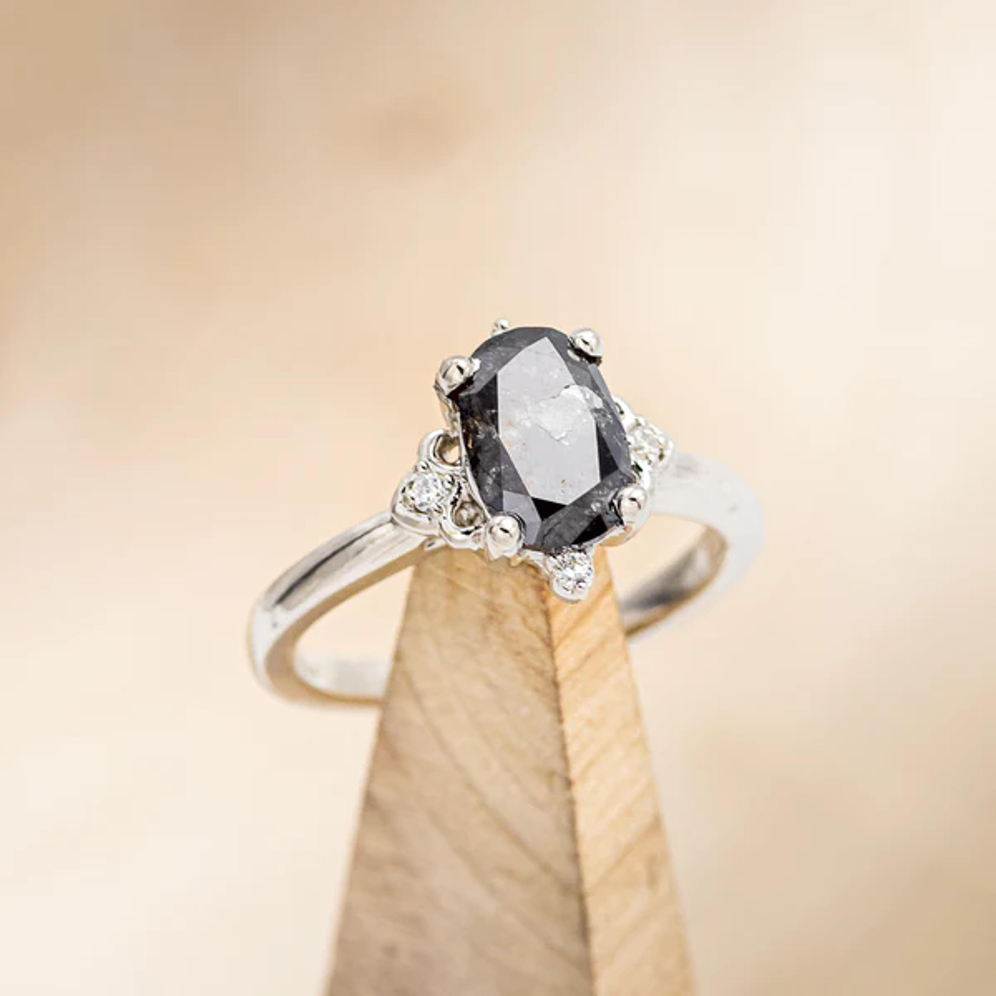 "ZELLA" - ENGAGEMENT RING WITH DIAMOND ACCENTS - SHOWN W/ OVAL SALT & PEPPER DIAMOND - SELECT YOUR OWN STONE