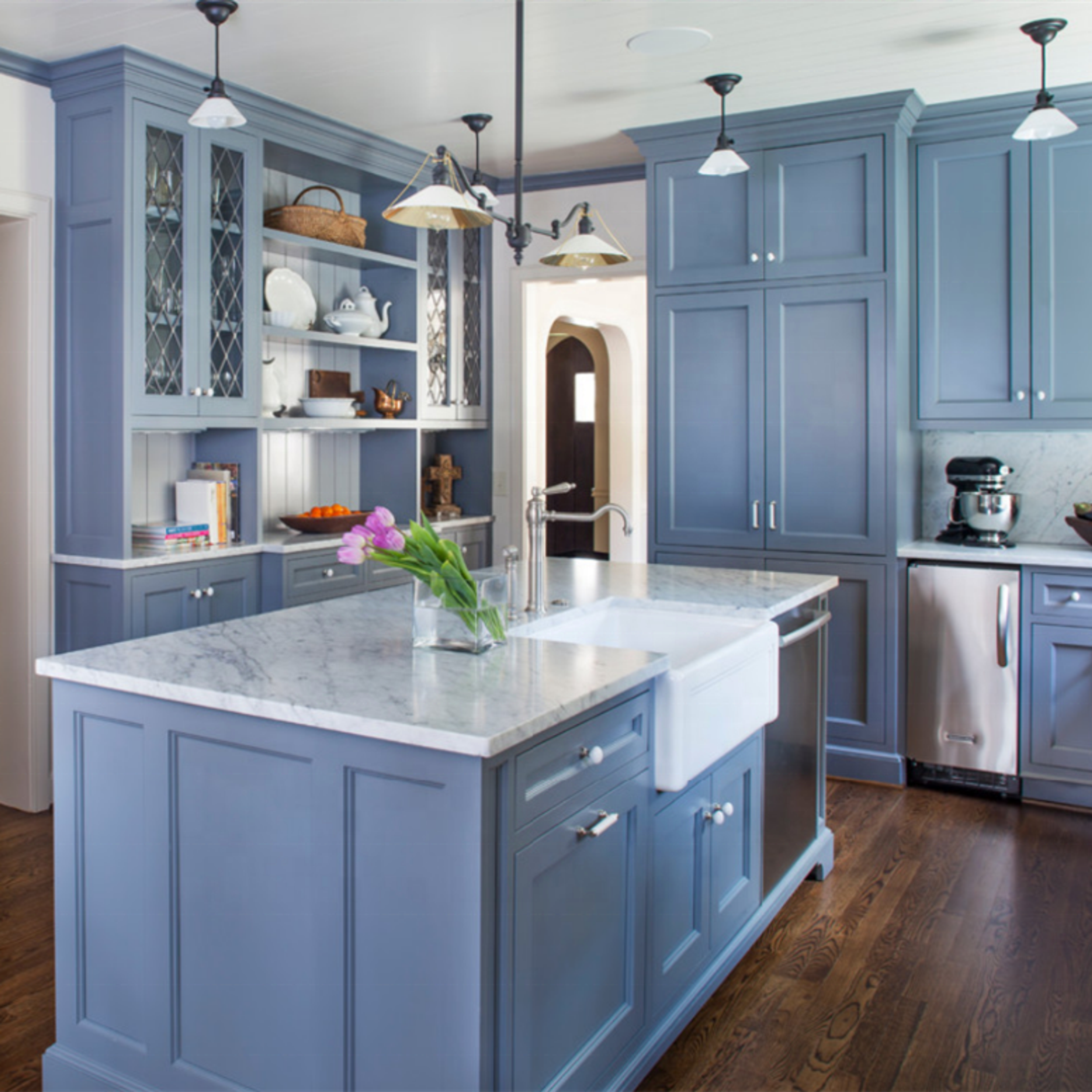 Blue Modern Style Solid Wood Paintable Shaker Kitchen Cabinets Doors