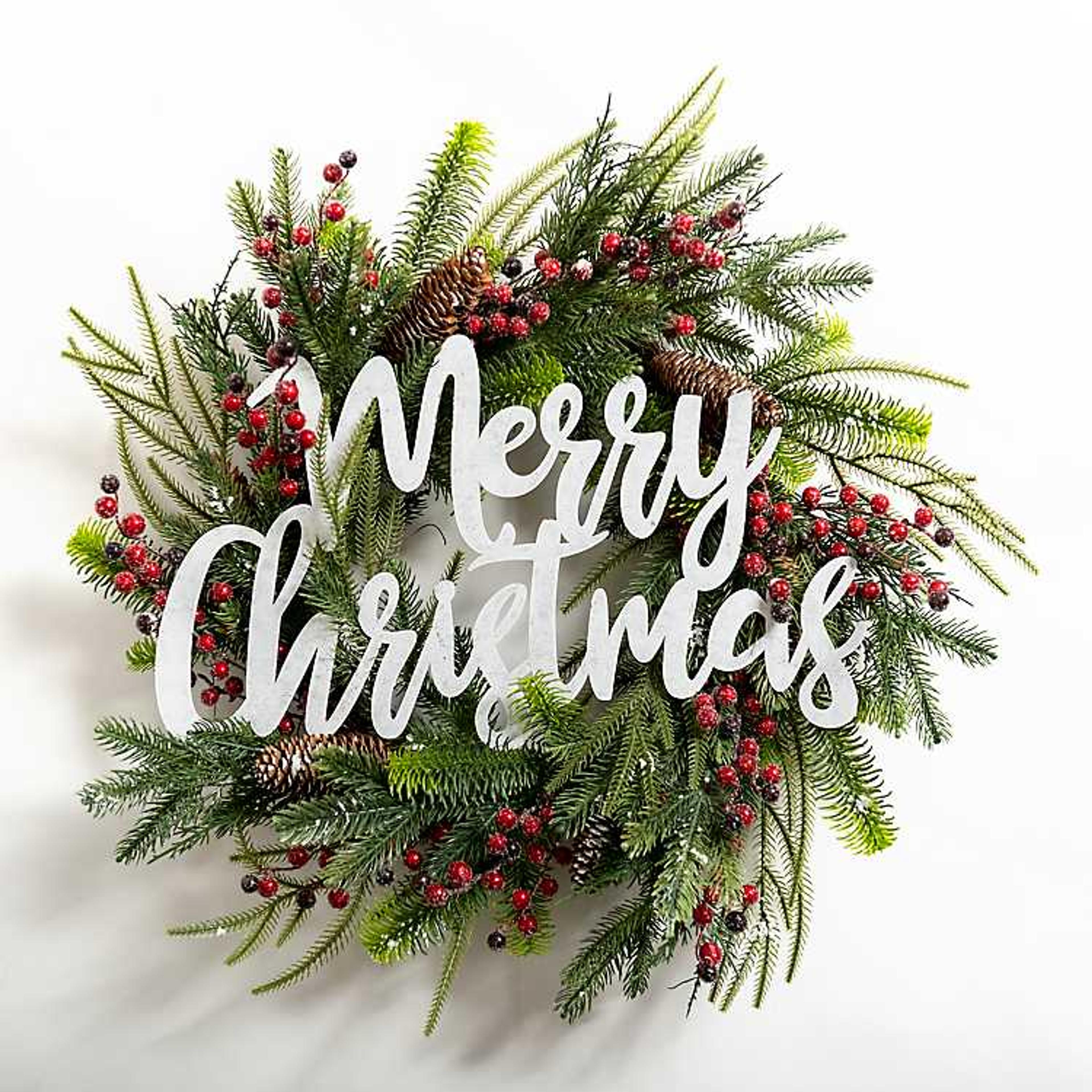 Pine and Berry Merry Christmas Wreath | Kirklands Home