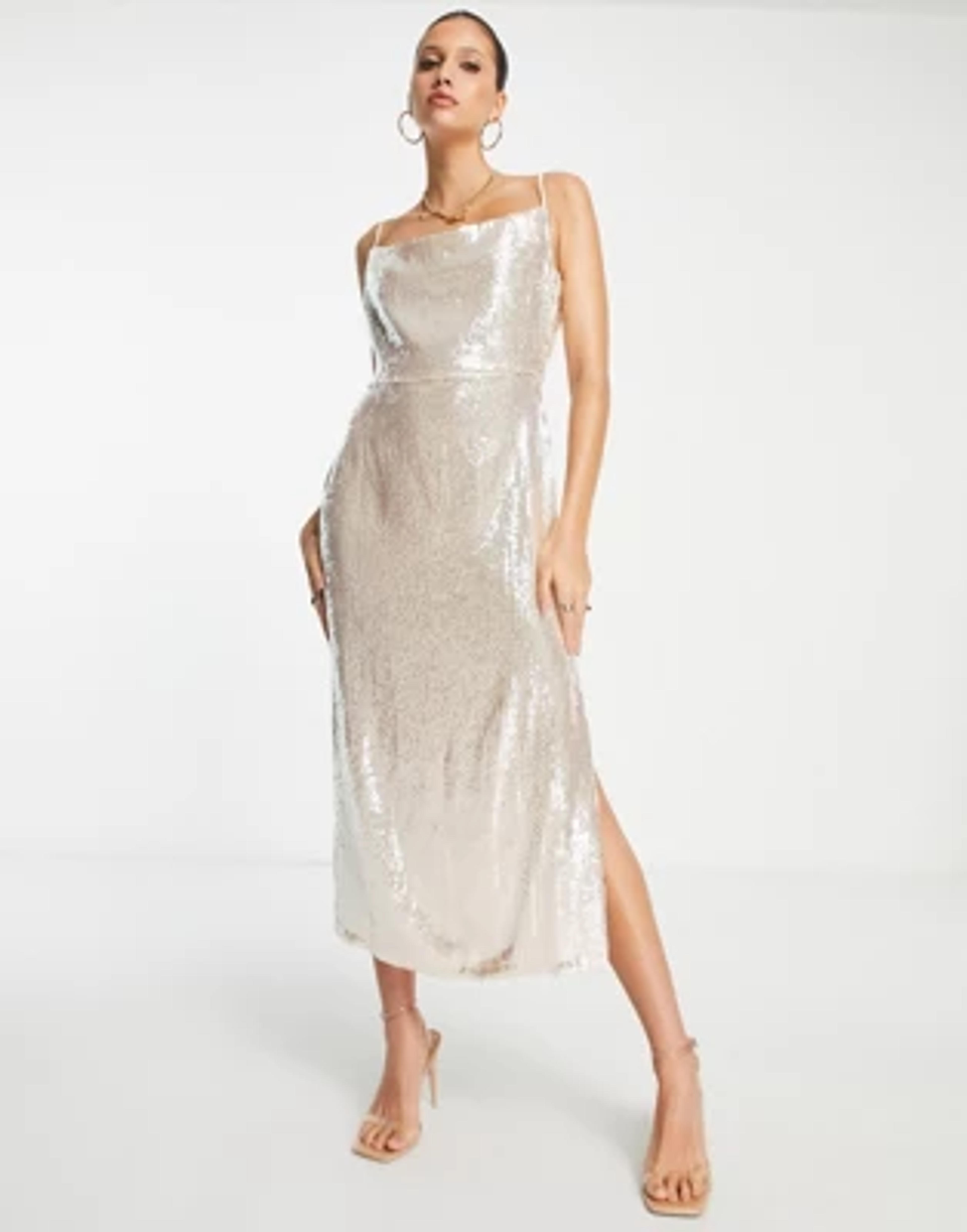 Pretty Lavish embellished cowl neck maxi dress in gold blush | ASOS