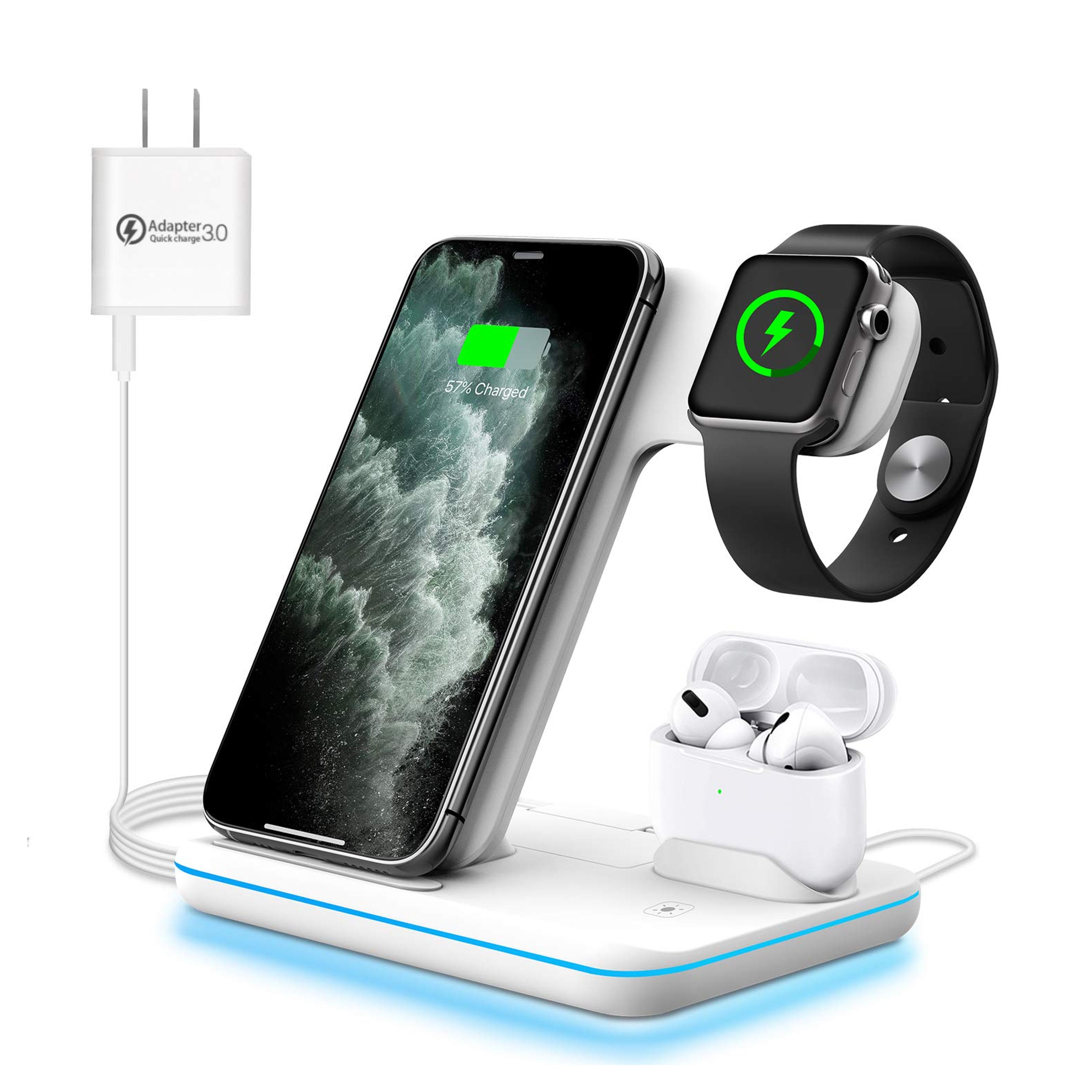 WAITIEE Wireless Charger 3 in 1, 15W Fast Charging Station for Apple iWatch 6/5/4/3/2/1,AirPods Pro, Compatible with iPhone 14/13/12/Pro Max/11 Series/XS Max/XR/XS/X/8/8 Plus/Samsung Galaxy (White)