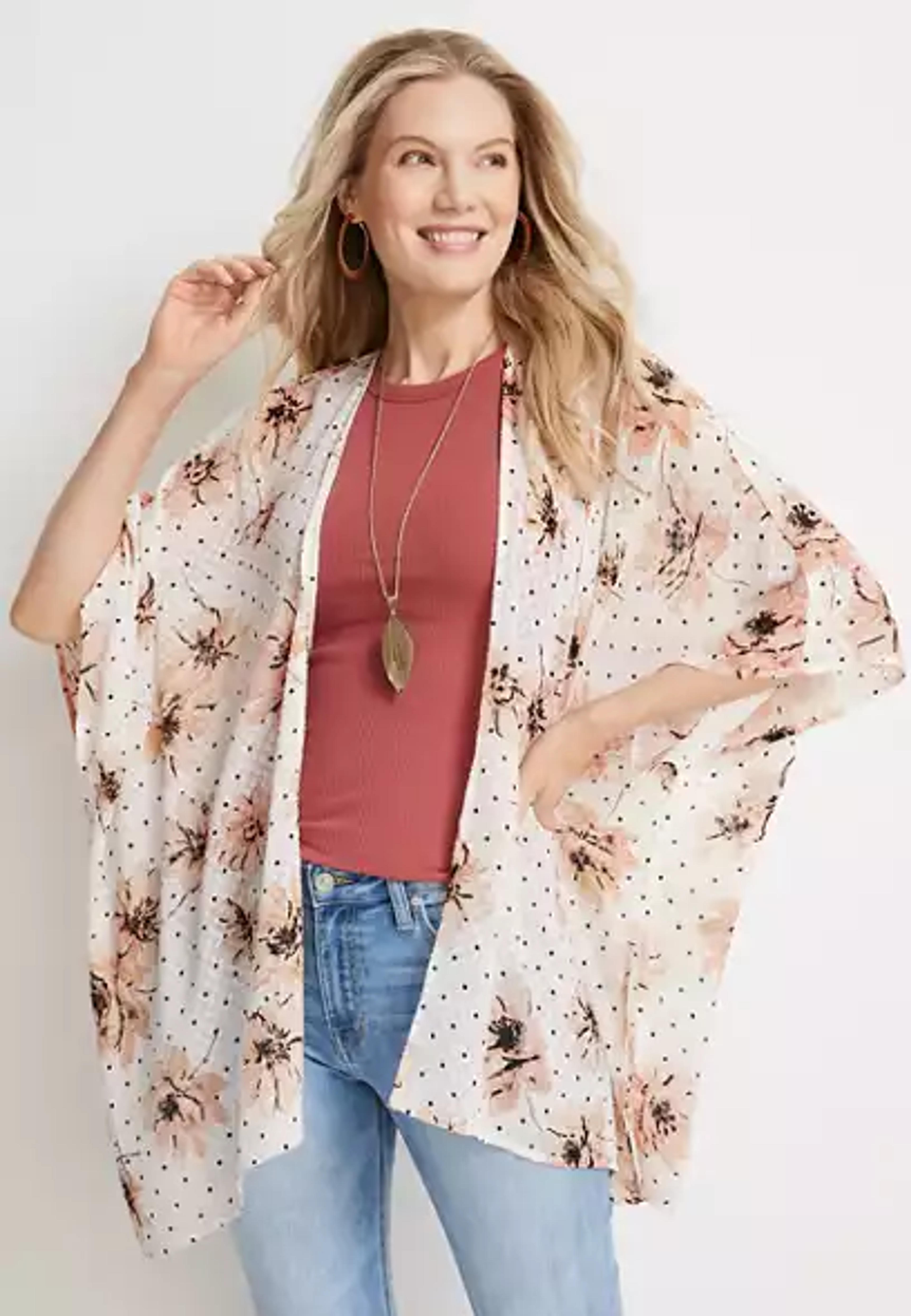 Floral Dot Textured Kimono | maurices