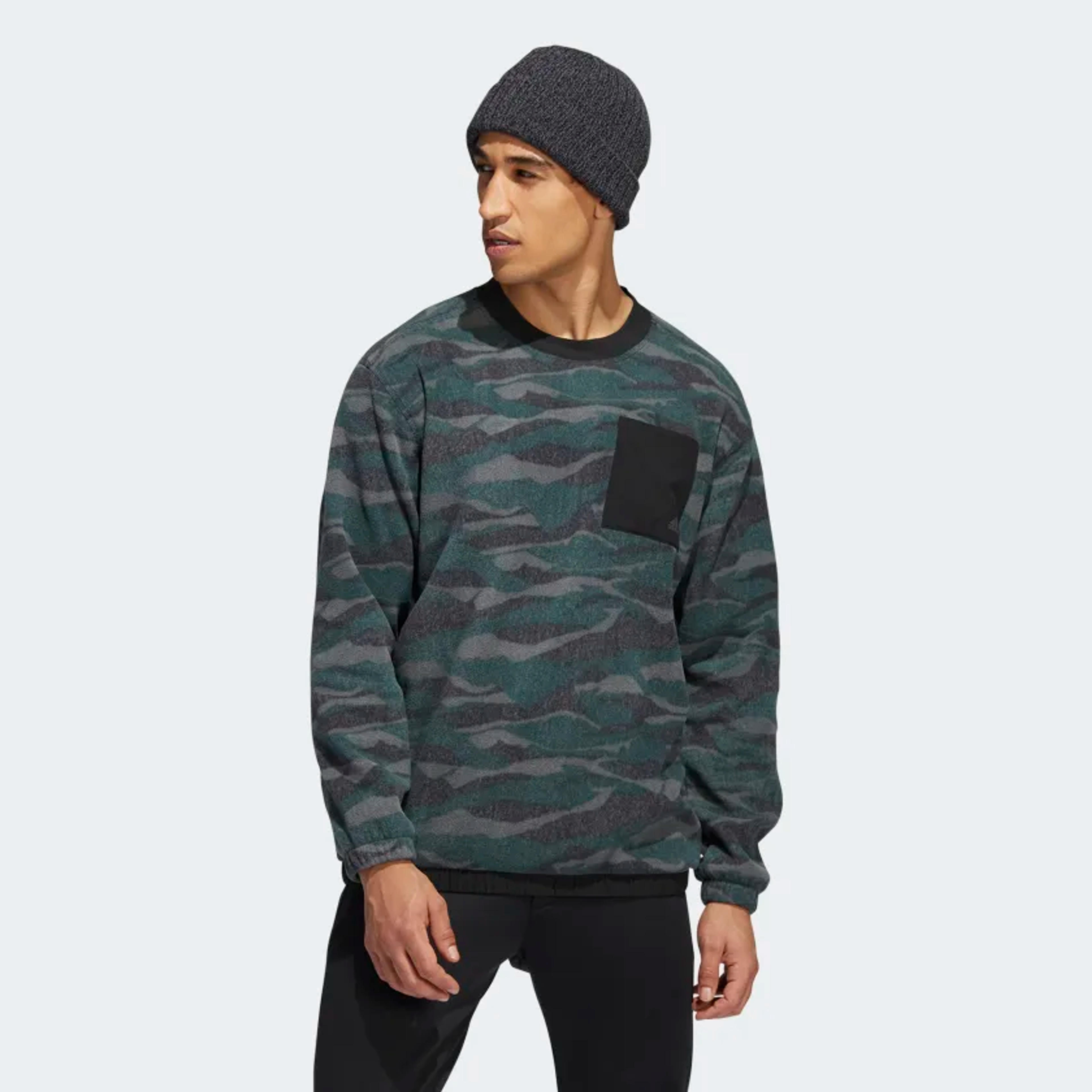 adidas Texture-Print Crew Sweatshirt - Black | Men's Golf | adidas US