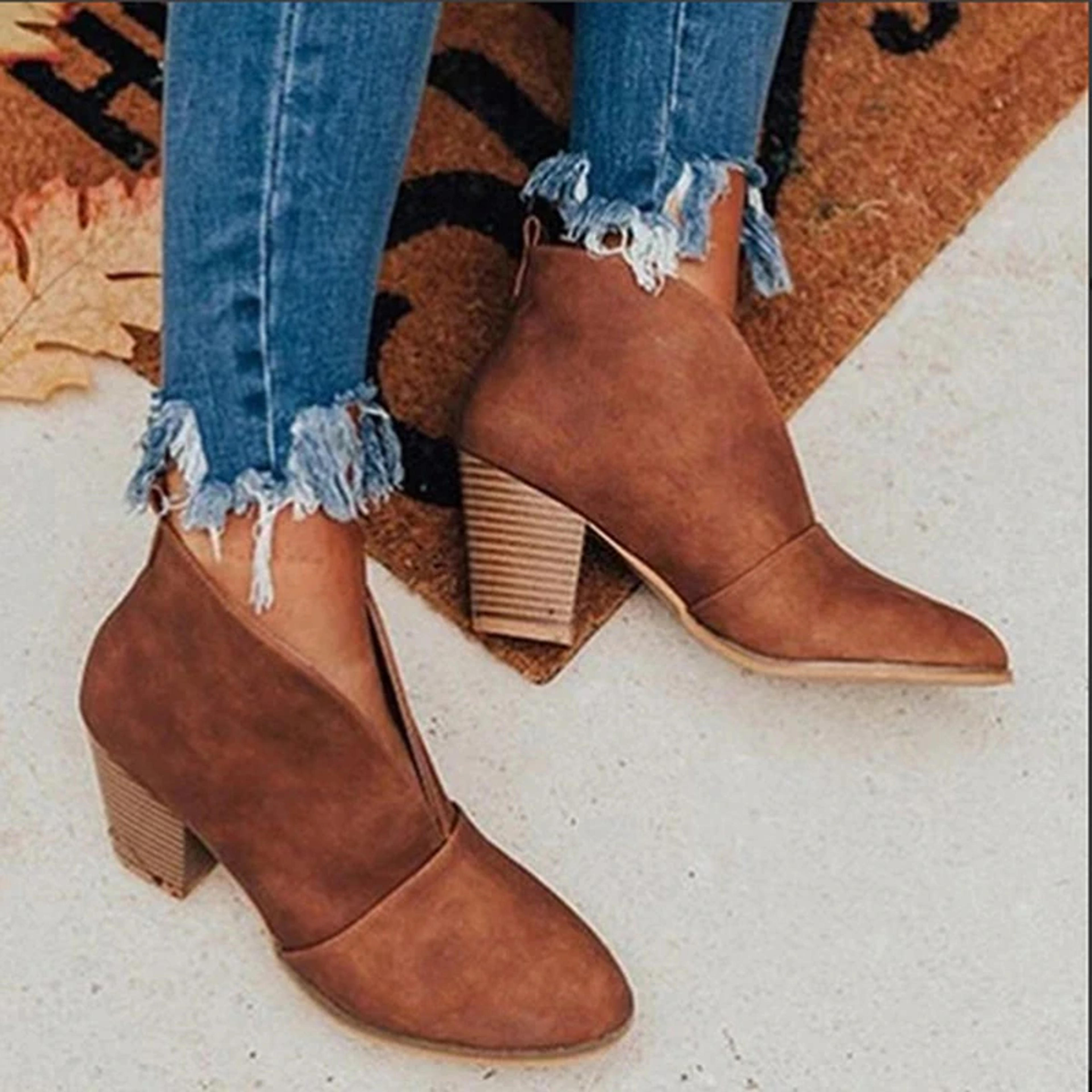 Women Thick Heel Ankle Boots Short Boots Autumn and Winter Women Shoes Casual Comfortable Booties Open Booties Hollow out Boots|Ankle Boots| - AliExpress