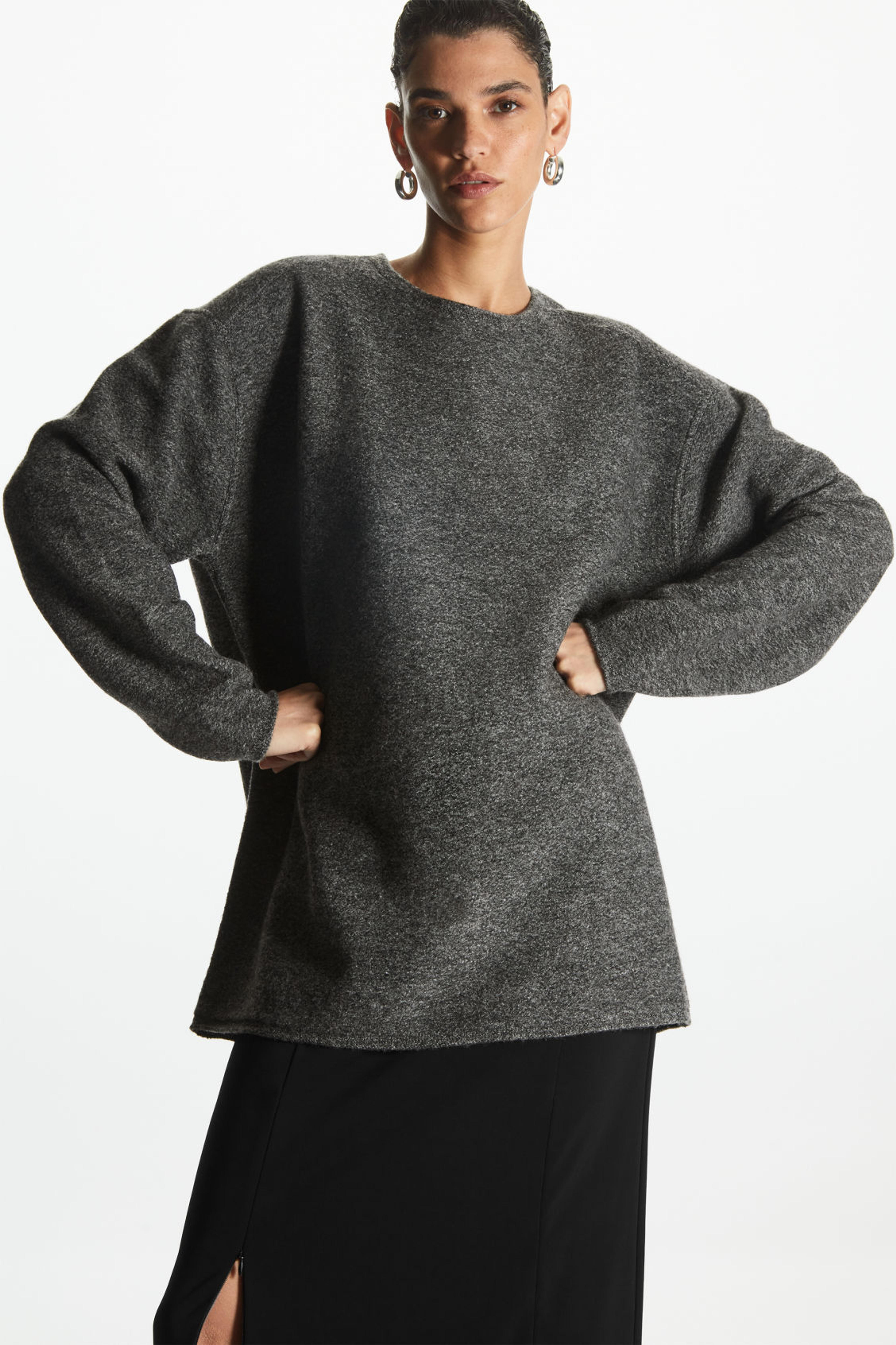 OVERSIZED MERINO WOOL SWEATER - DARK GRAY - Knitted tops and Vests - COS