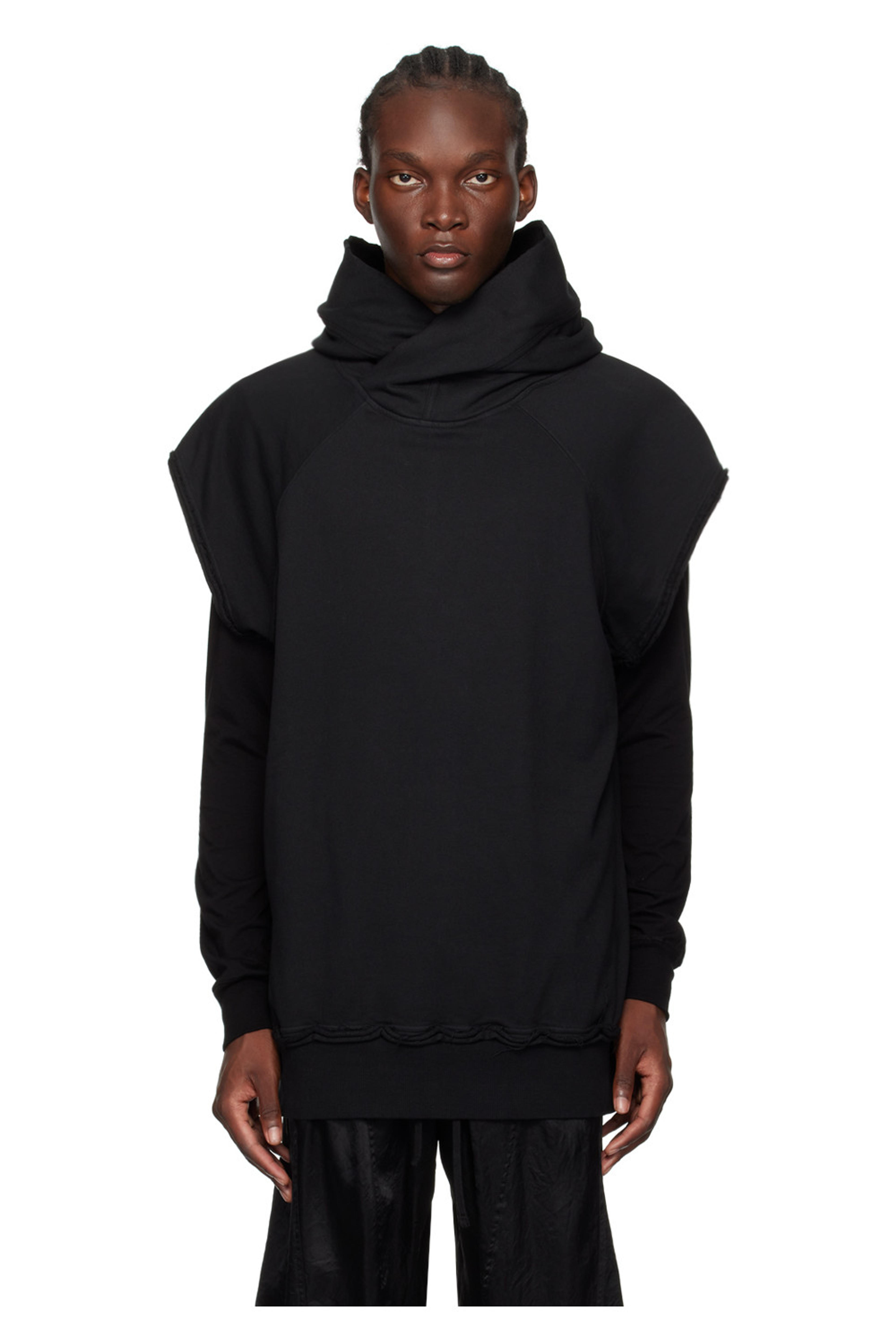 Julius: Black Cotton Raw Edge Hoodie | SSENSE