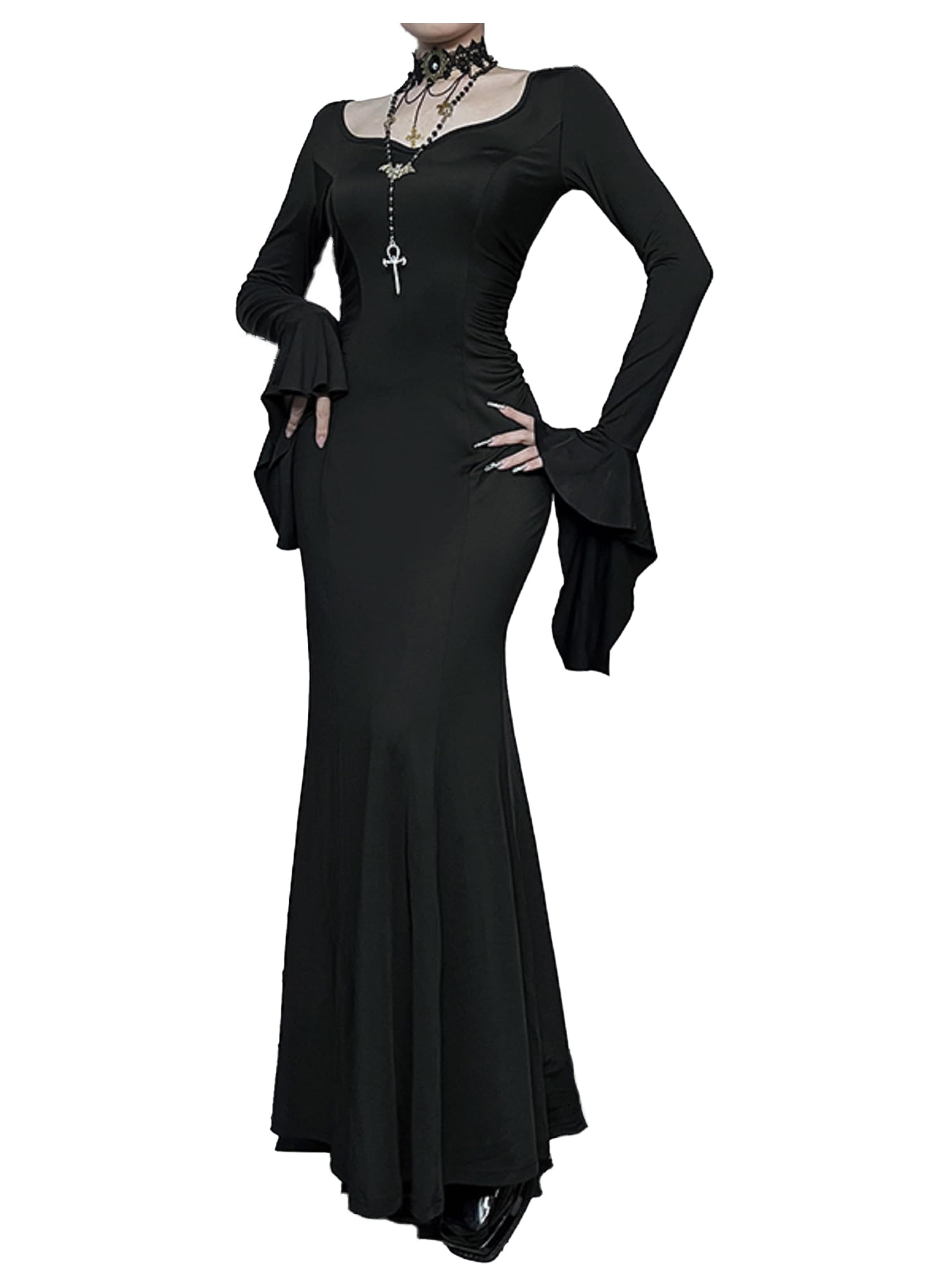 Goth Long Black Dress Women Elegant Vintage Evening Dress Chinese Embroidery Women Slim Fit Gothic Party Dress