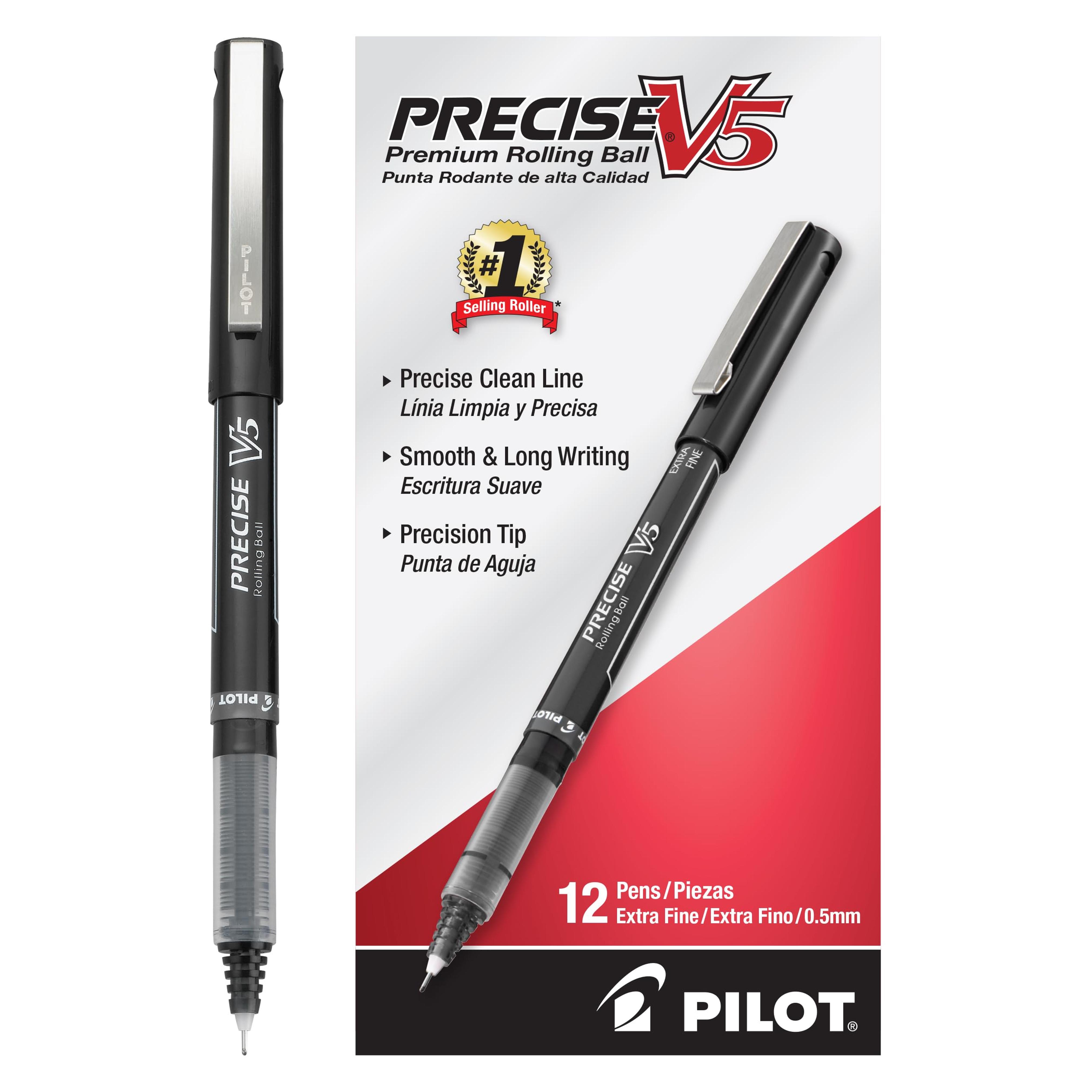 Pilot, Precise V5, Capped Liquid Ink Rolling Ball Pens, Extra Fine Point 0.5 mm, Black, Pack of 12