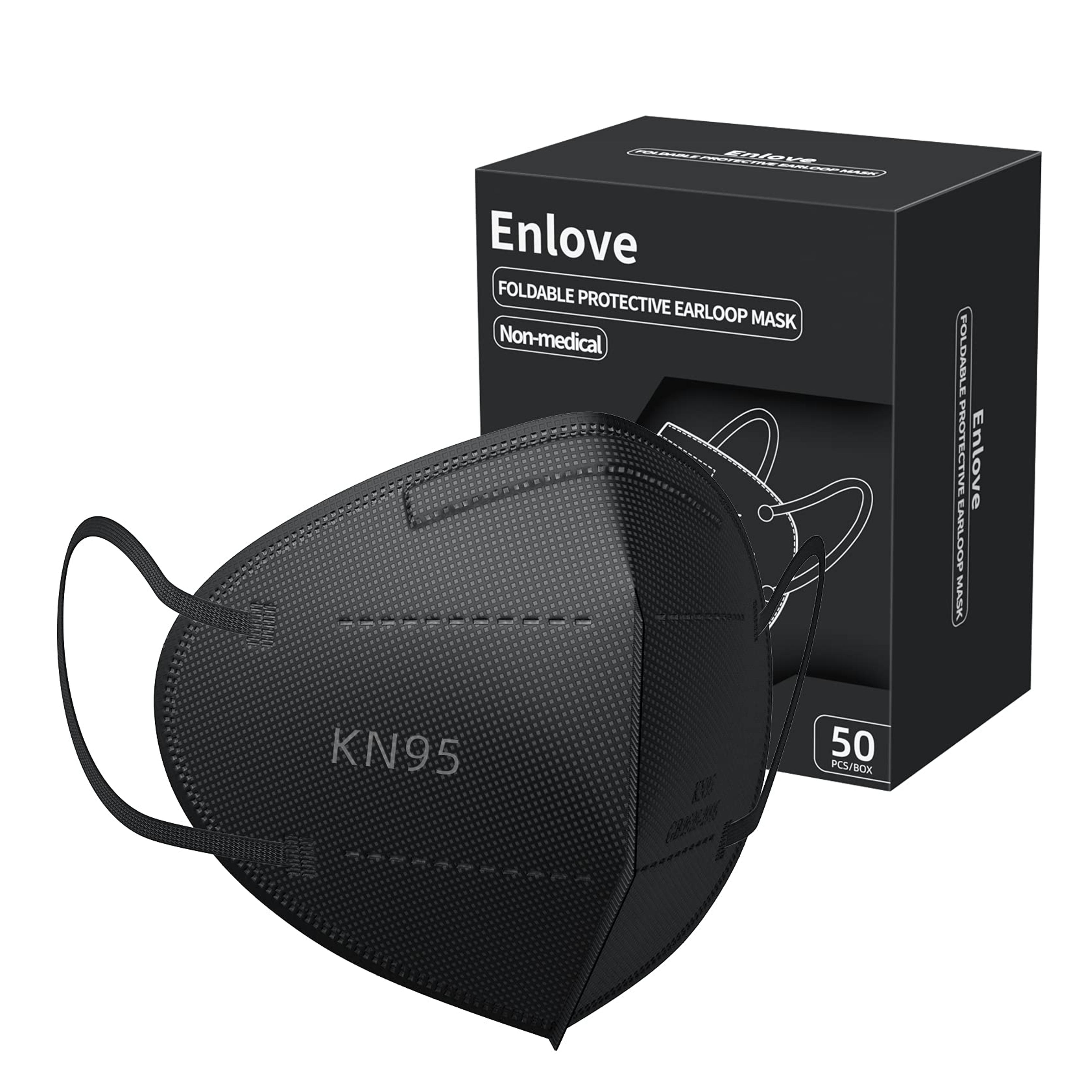 Amazon.com: Enlove KN95 Face Mask Black 50 Pack, 5-Layer Filter Efficiency≥95% Face Masks : Tools & Home Improvement