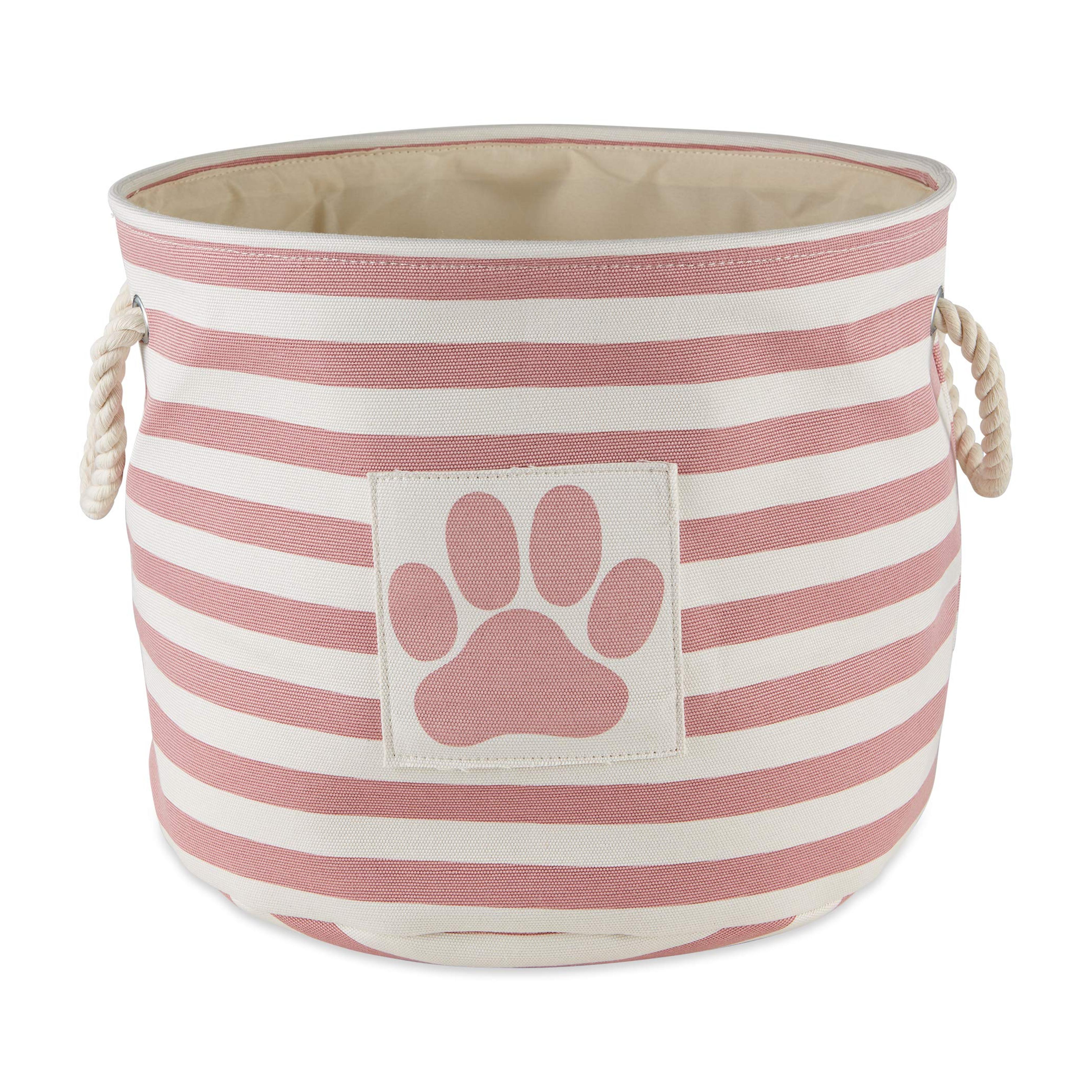 Bone Dry Pet Storage Collection Striped Paw Patch Bin, Rose, Small Round