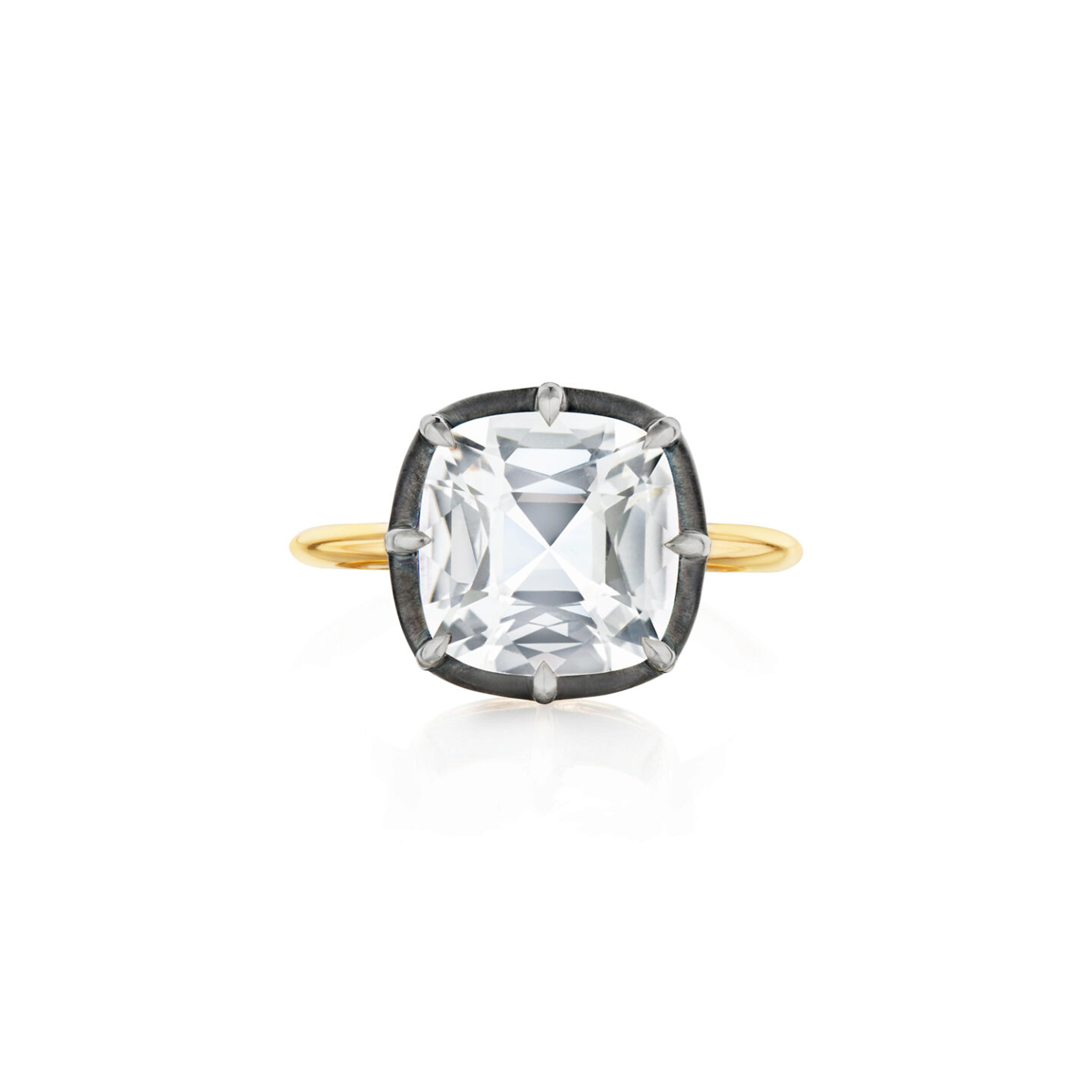 Signed Fred Leighton Cushion White Topaz Collet Solitaire Ring | Fred Leighton