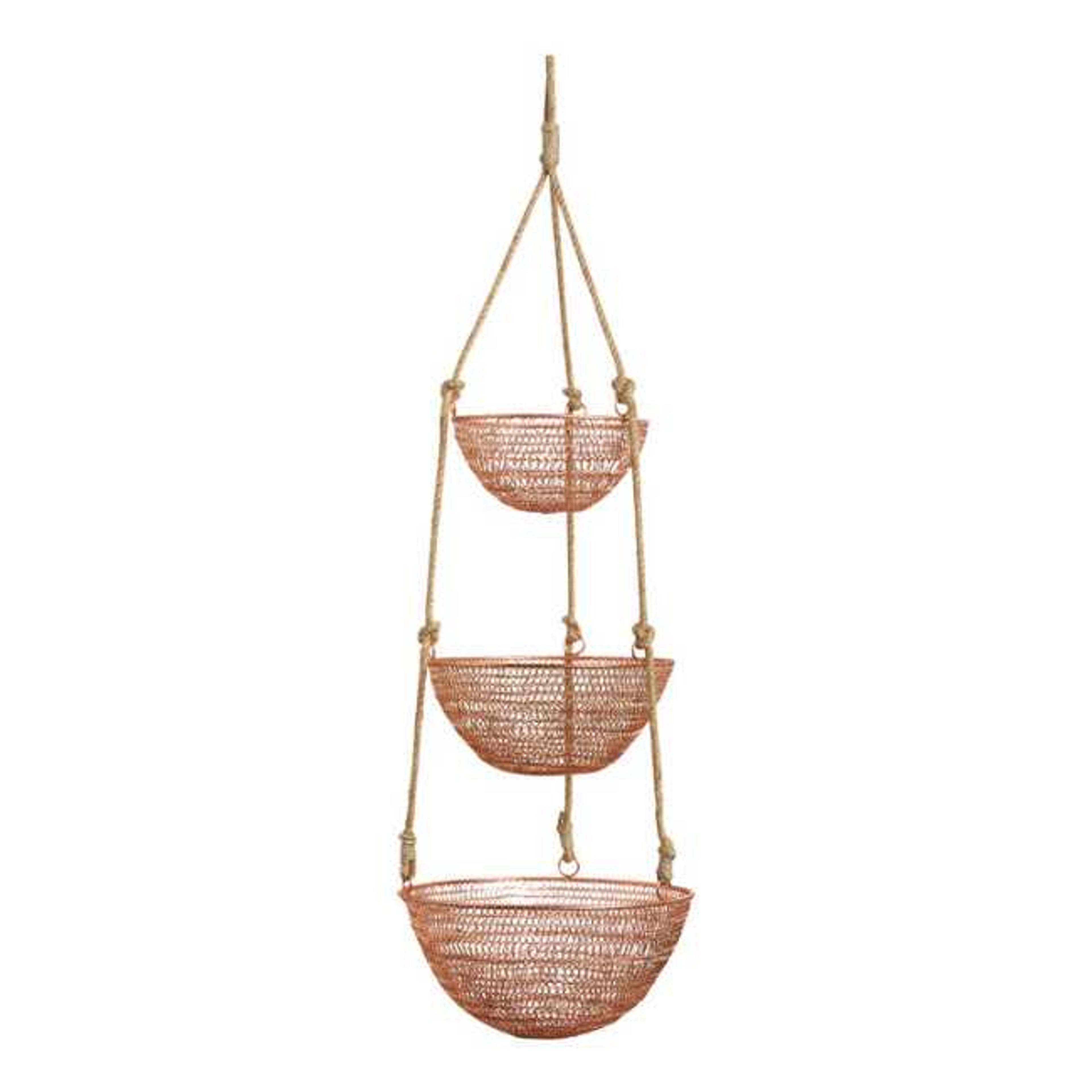 Copper And Jute Rope 3 Tier Hanging Basket