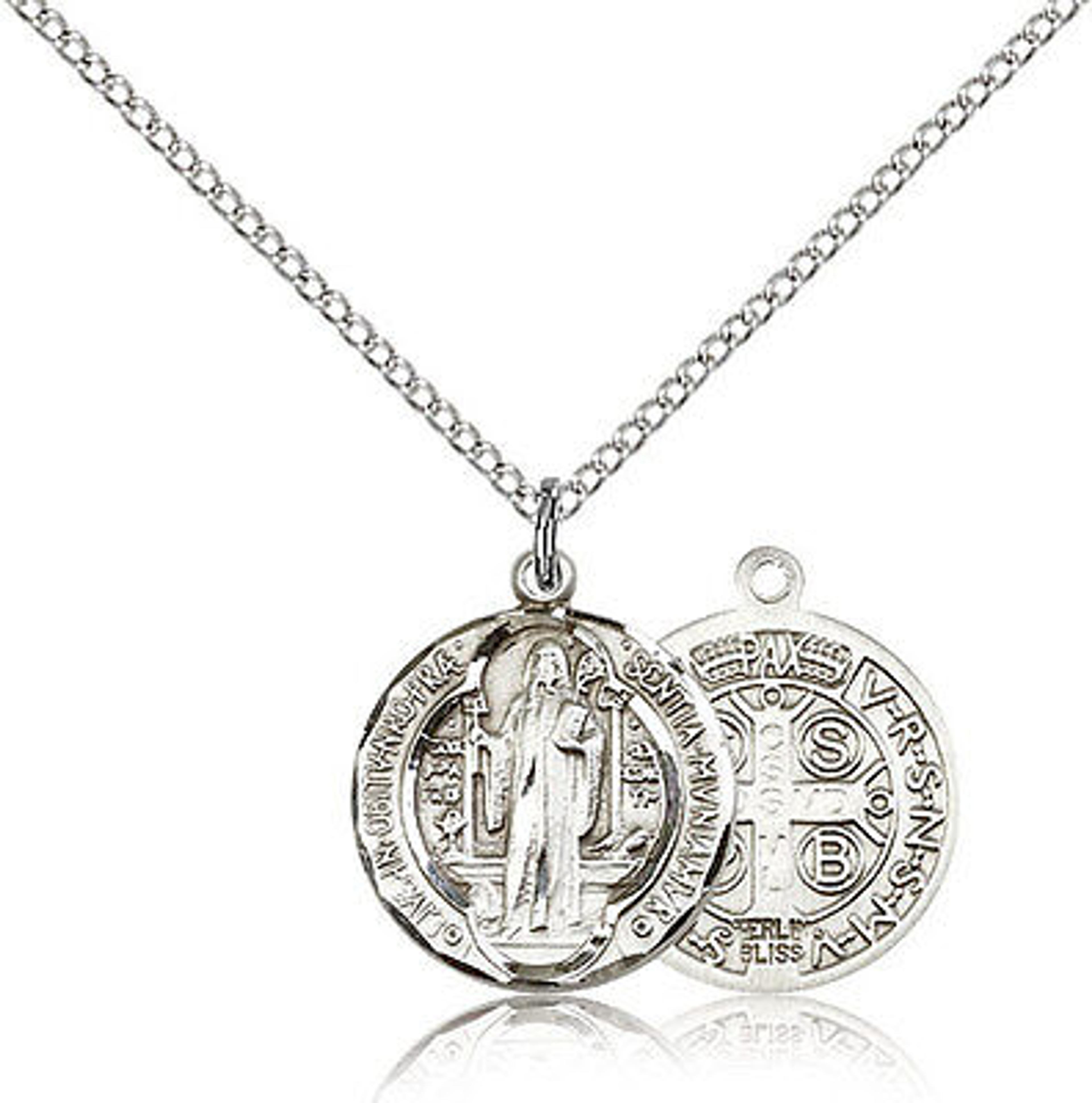 Saint Benedict Medal For Women - .925 Sterling Silver Necklace On 18 Chain -...