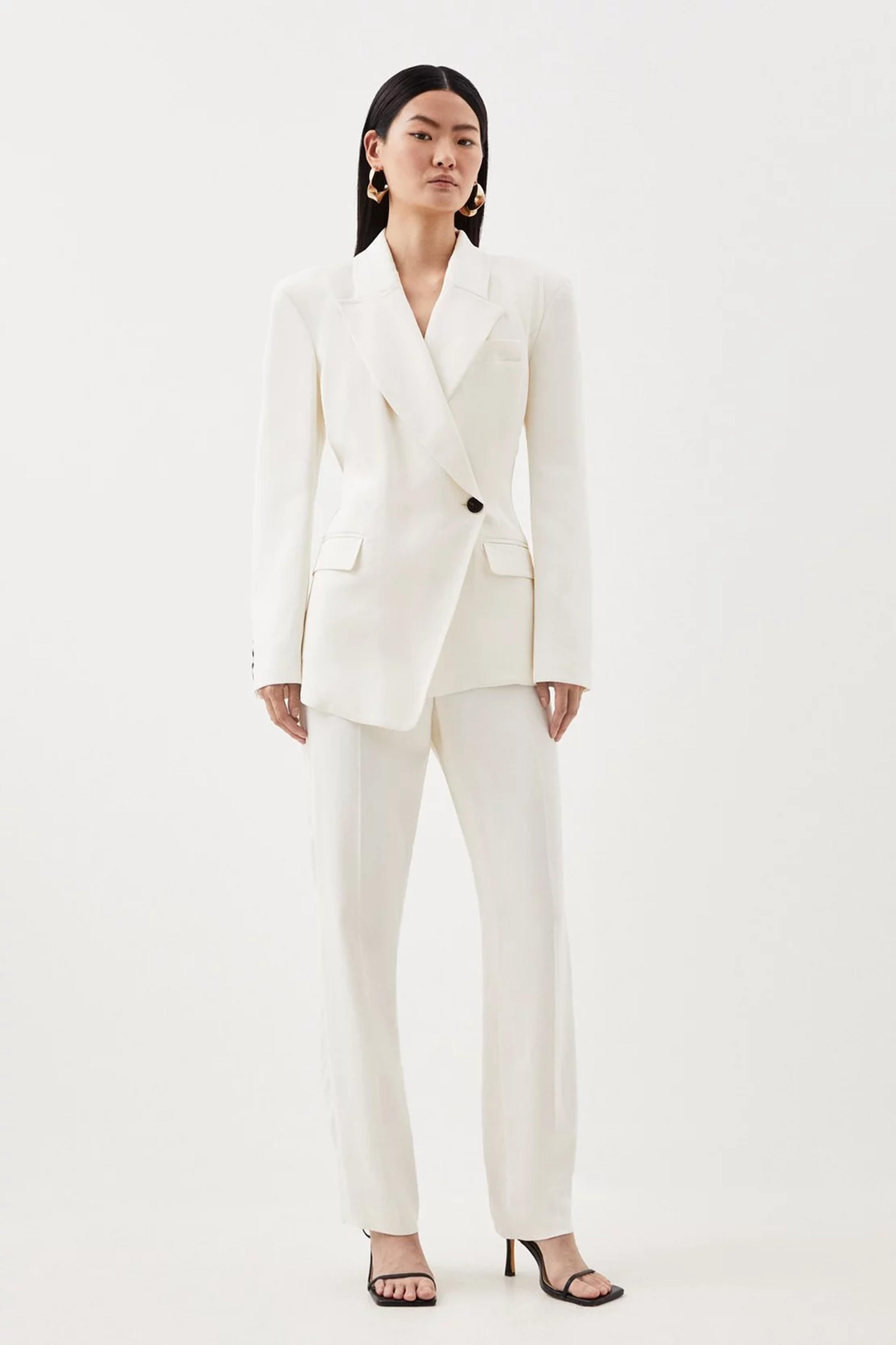 Polished Viscose Strong Shoulder Tailored Blazer | Karen Millen