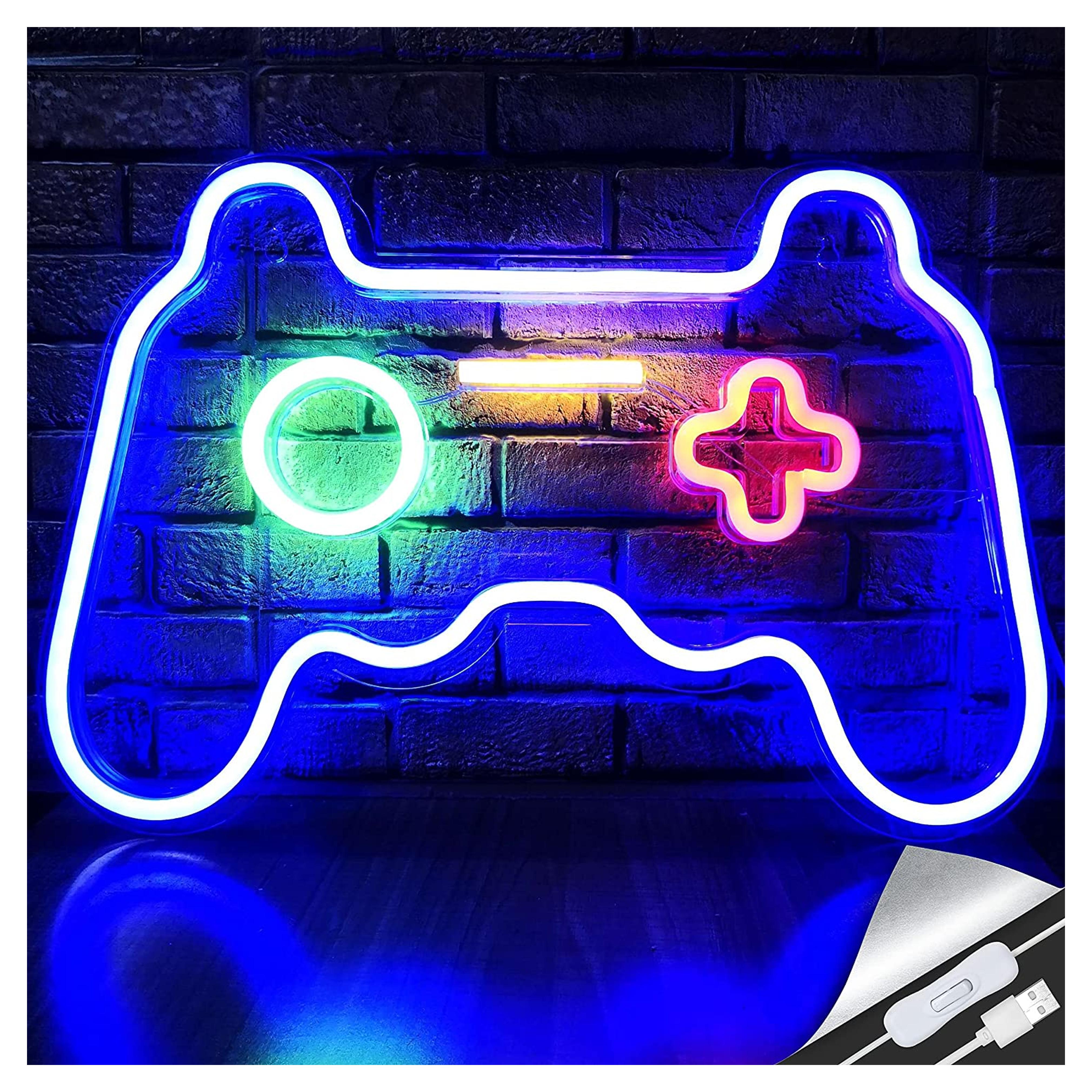 LED Game Neon Sign Gamepad Shape LED Sign Light Gamer Gift for Teen Boys Game Room Decor Bedroom Wall Gaming Wall Decoration Playstation Lightup Signs Accessories Video Game Battle Station Wall Signs