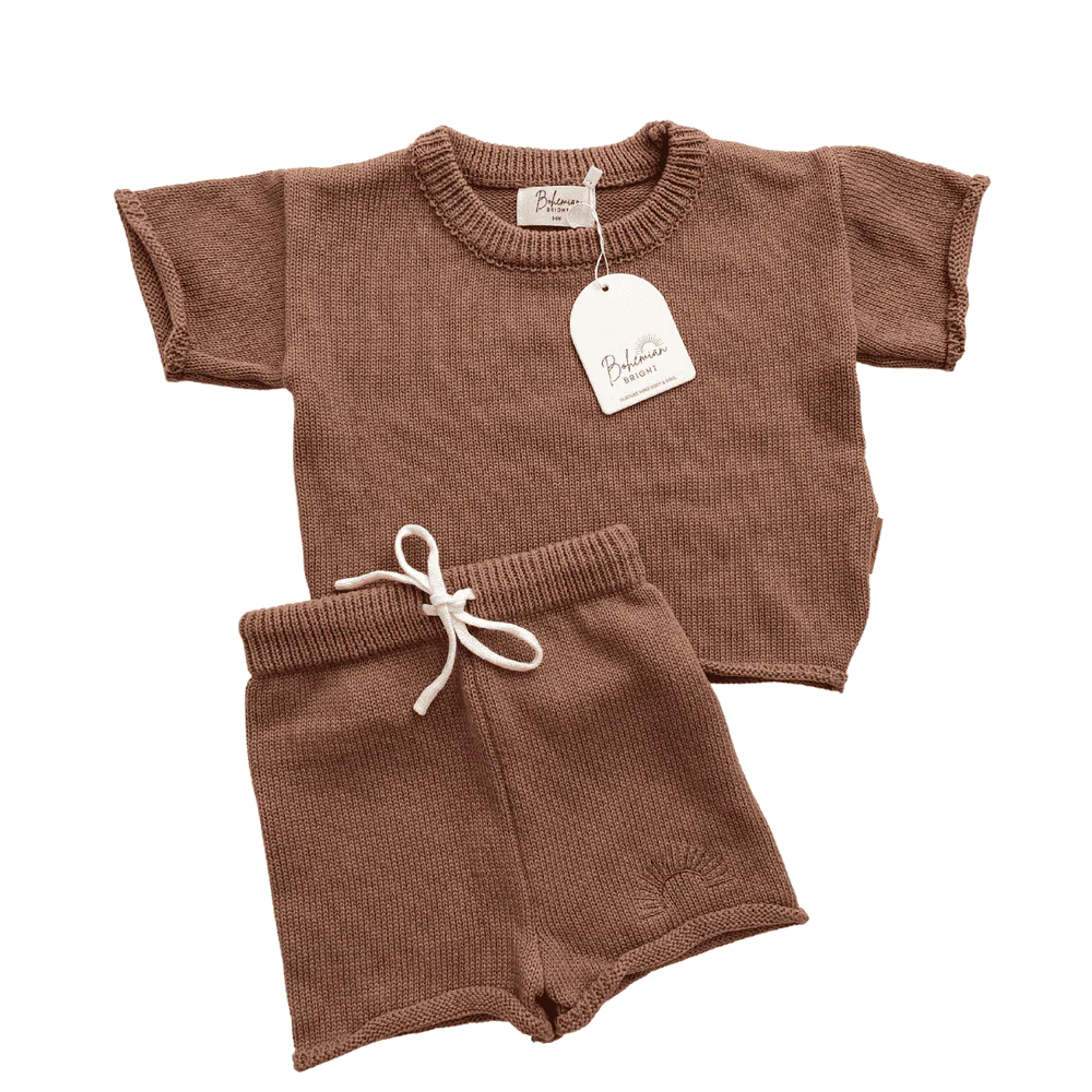 Bohemian Bright - Kids Short Cotton Knit Set - Chocolate