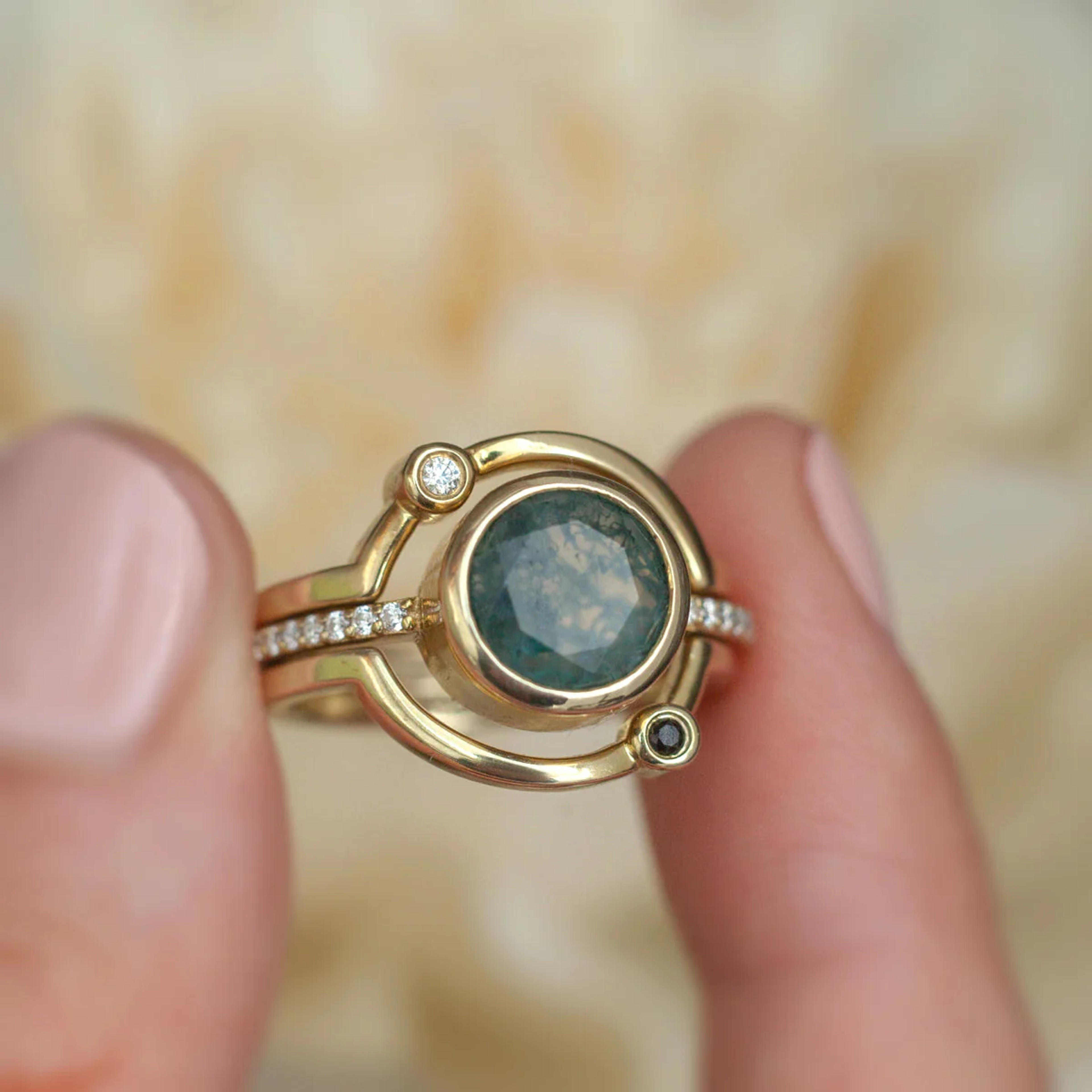 Planet ring set with Moss Agate – Ezmey Boutique