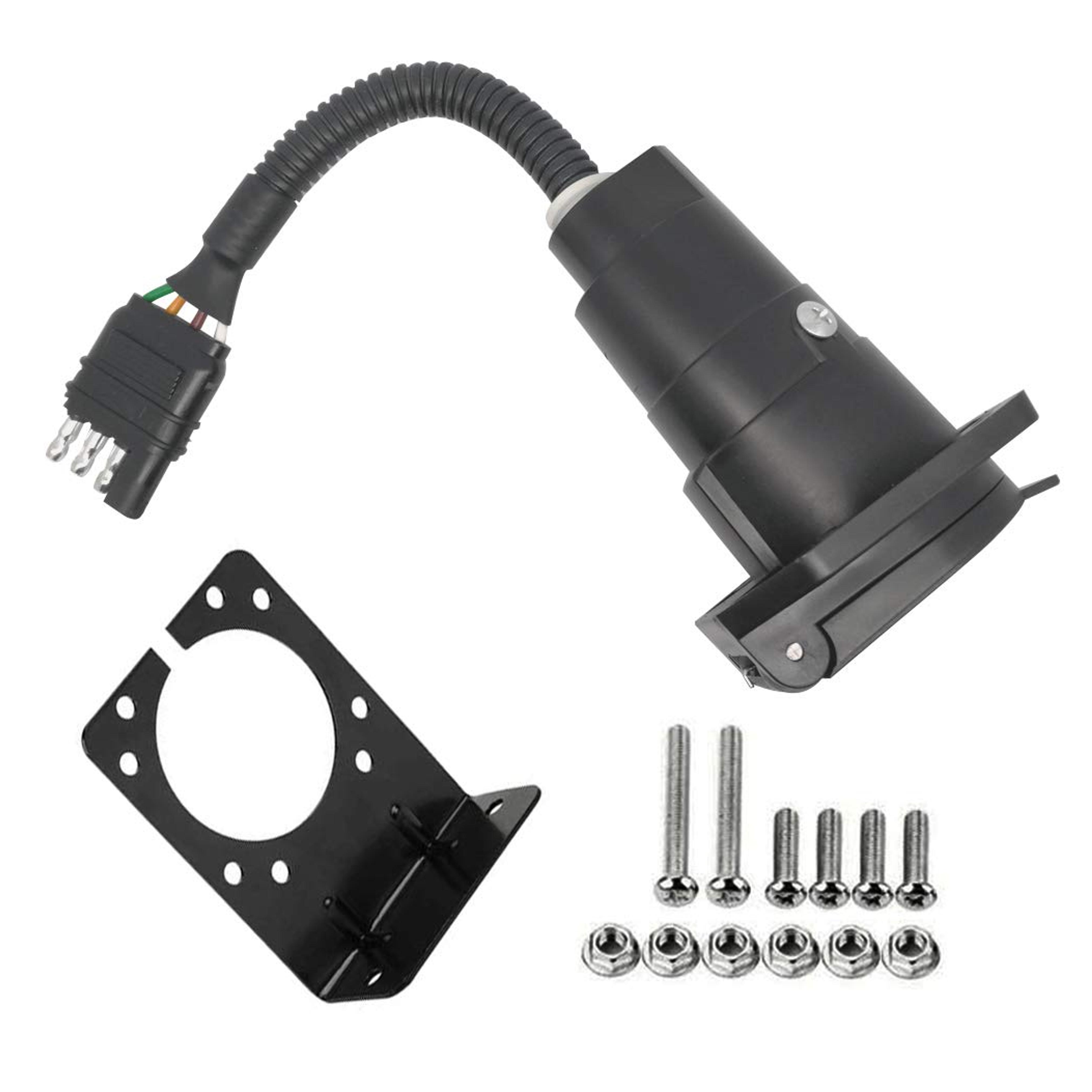 Amazon.com: CARROFIX 4 Flat Truck to 7 Way Round Trailer Light Adapter Reverse Plug with Mounting Bracket : Automotive