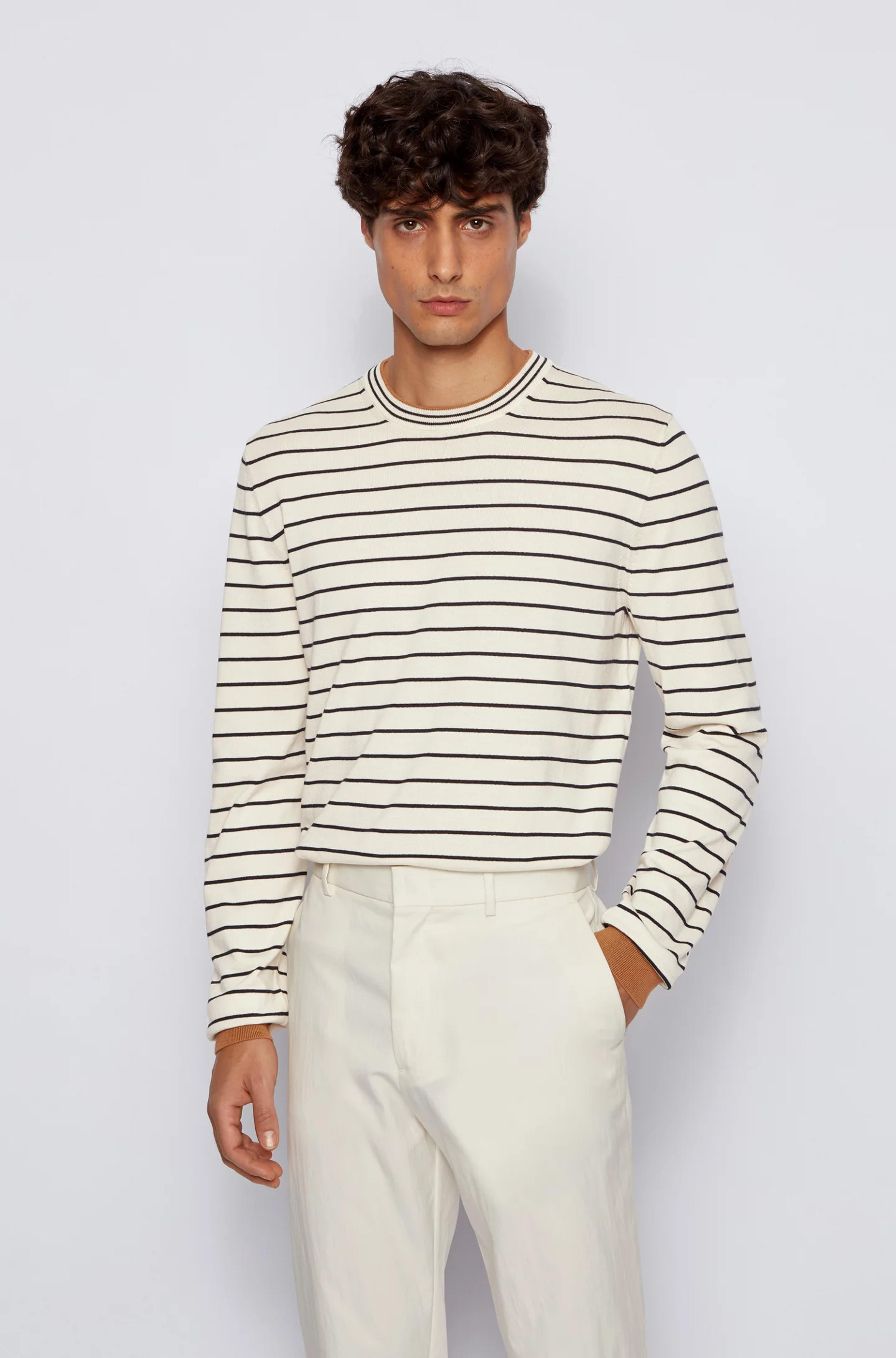 BOSS - Cotton sweater with stripes and color-blocking