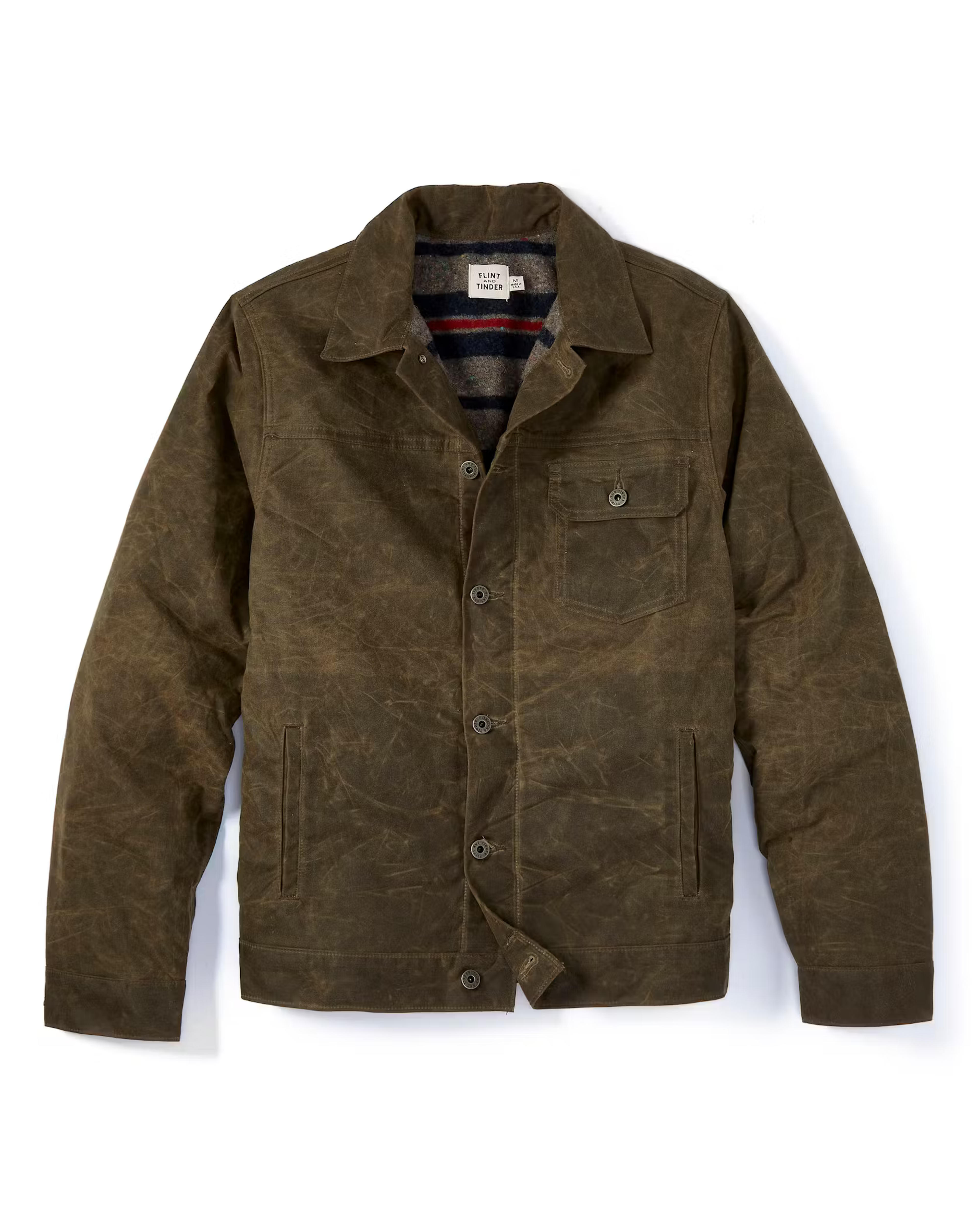 Flint and Tinder Wool-Lined Waxed Trucker Jacket | Forest | Size: L | Trucker ...